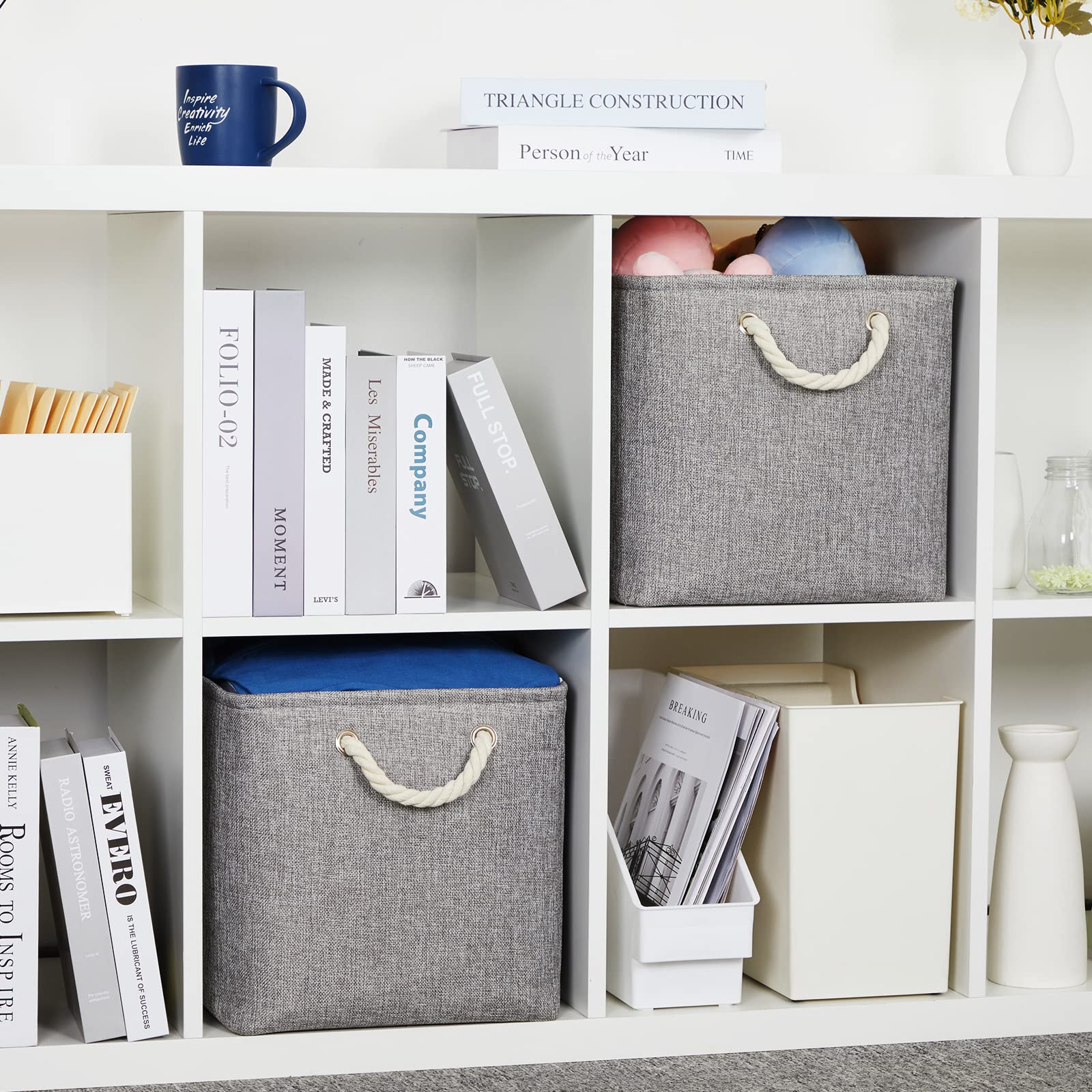DULLEMELO Fabric Storage Bins 16x12x12 inches  Large Rectangular Storage Baskets 2 Pack  Collapsible Storage Organizer Decorative Storage Boxes for Closet  Toys  Clothes  Home  Office (Grey)