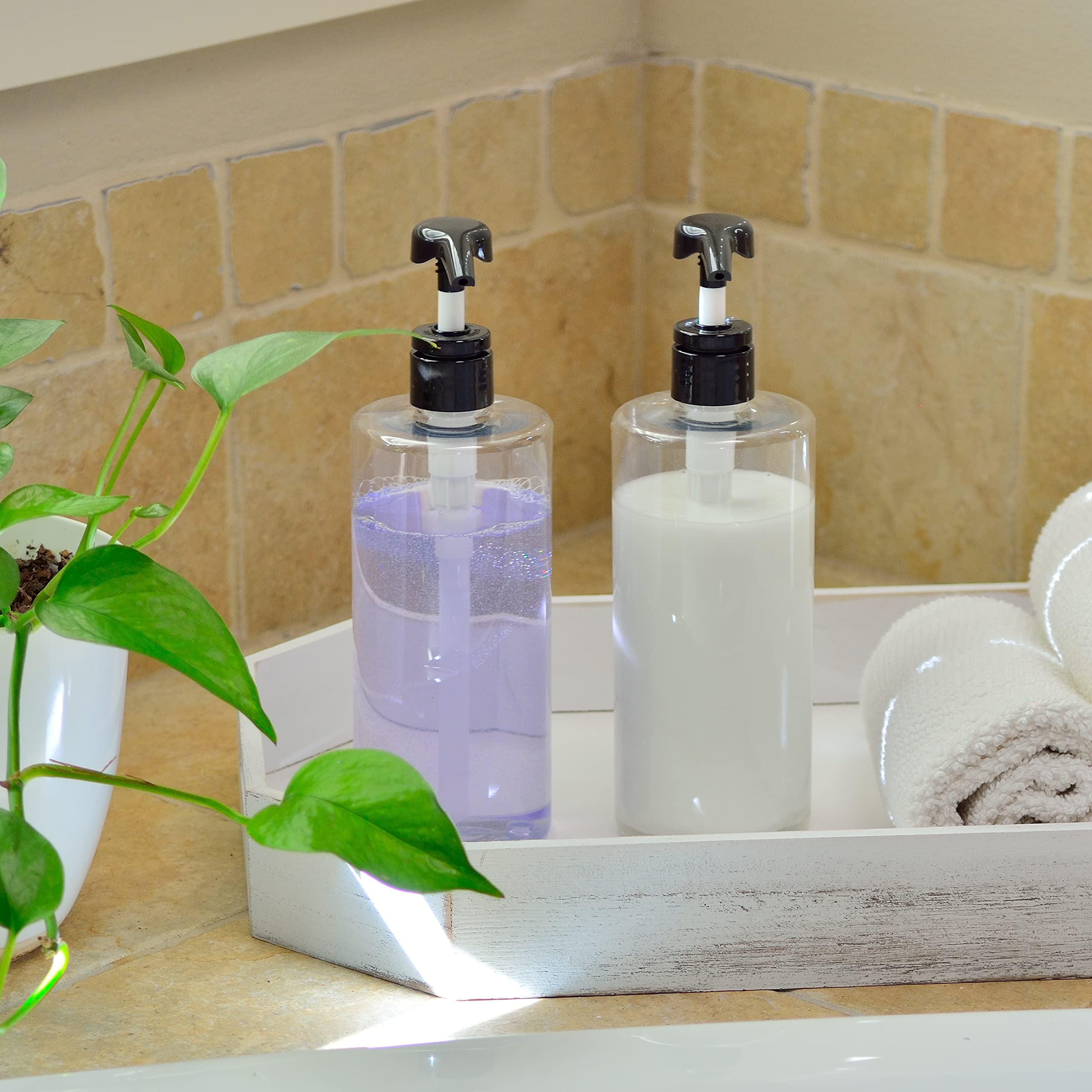 Youngever 4 Pack Pump Bottles For Shampoo 24 Ounce, Empty Shampoo Pump Bottles, Plastic Cylinder With Lockdown-Leak Proof-Pumps