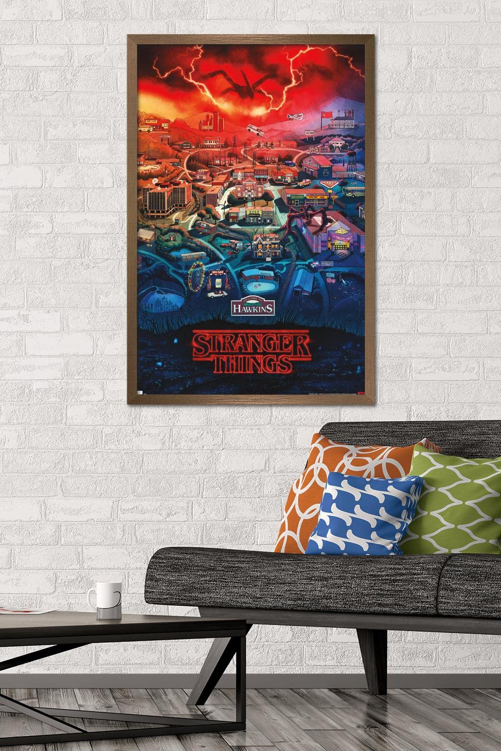 Trends International Netflix Stranger Things: Season 4 - Hawkins, Indiana Wall Poster, 22.375'' X 34'', Bronze Framed Version