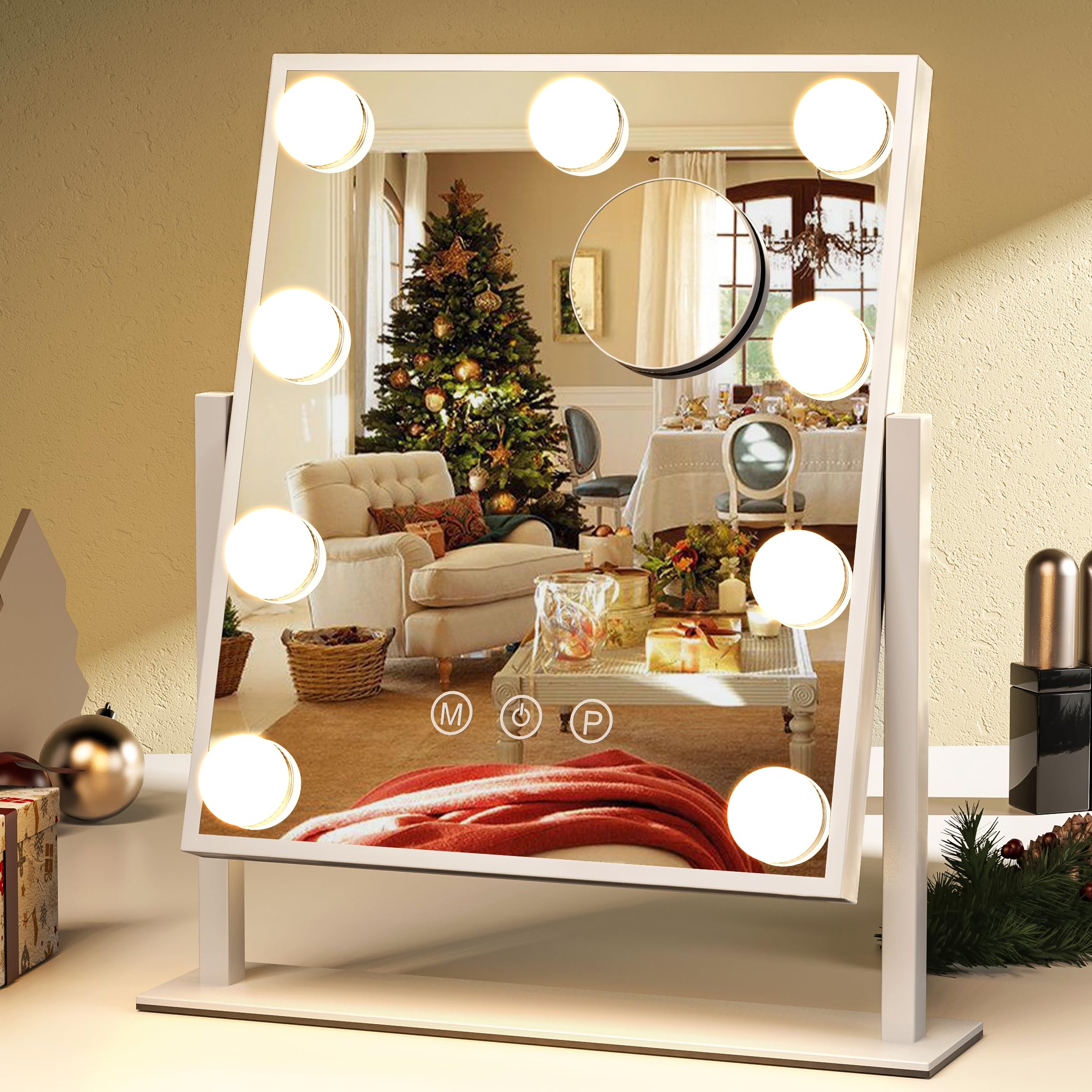 ZL ZELing Vanity Mirror with Lights Tabletop Makeup Mirror with 9 LED Lights Smart Touch Control 3 Colors Light 360Rotation