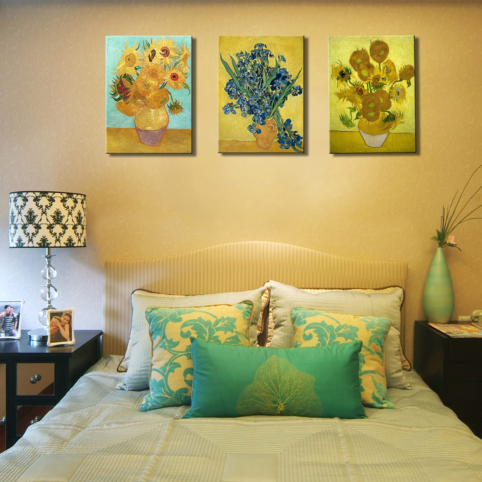 Msspart 3 Panel Sunflower And Irises By Vincent Van Gogh Oil Paintings Reproduction Modern Floral Giclee Canvas Prints Artwork F