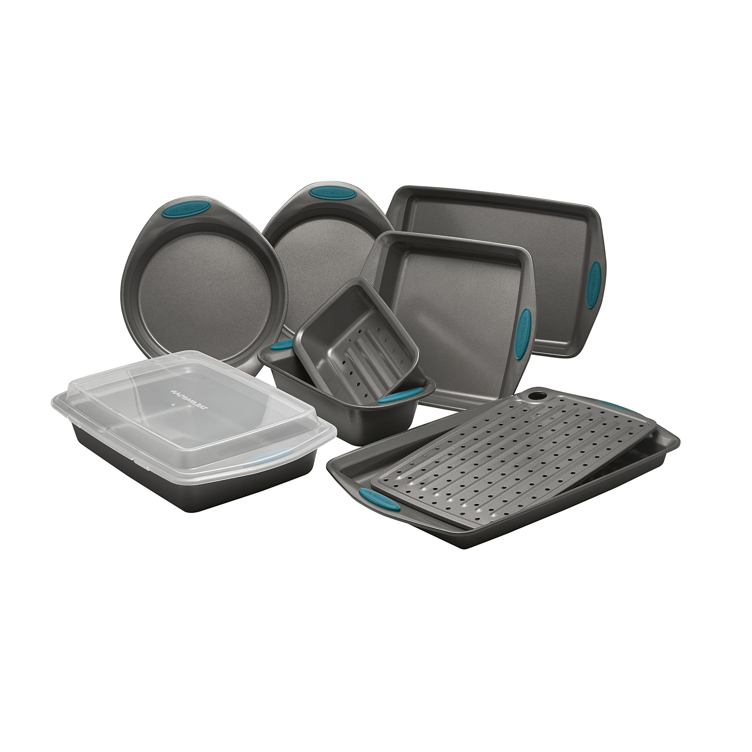Rachael Ray Nonstick Bakeware Set With Grips Includes Nonstick Bread / Baking Pans, Cookie / Baking Sheet And Cake Pans - 10 Pie