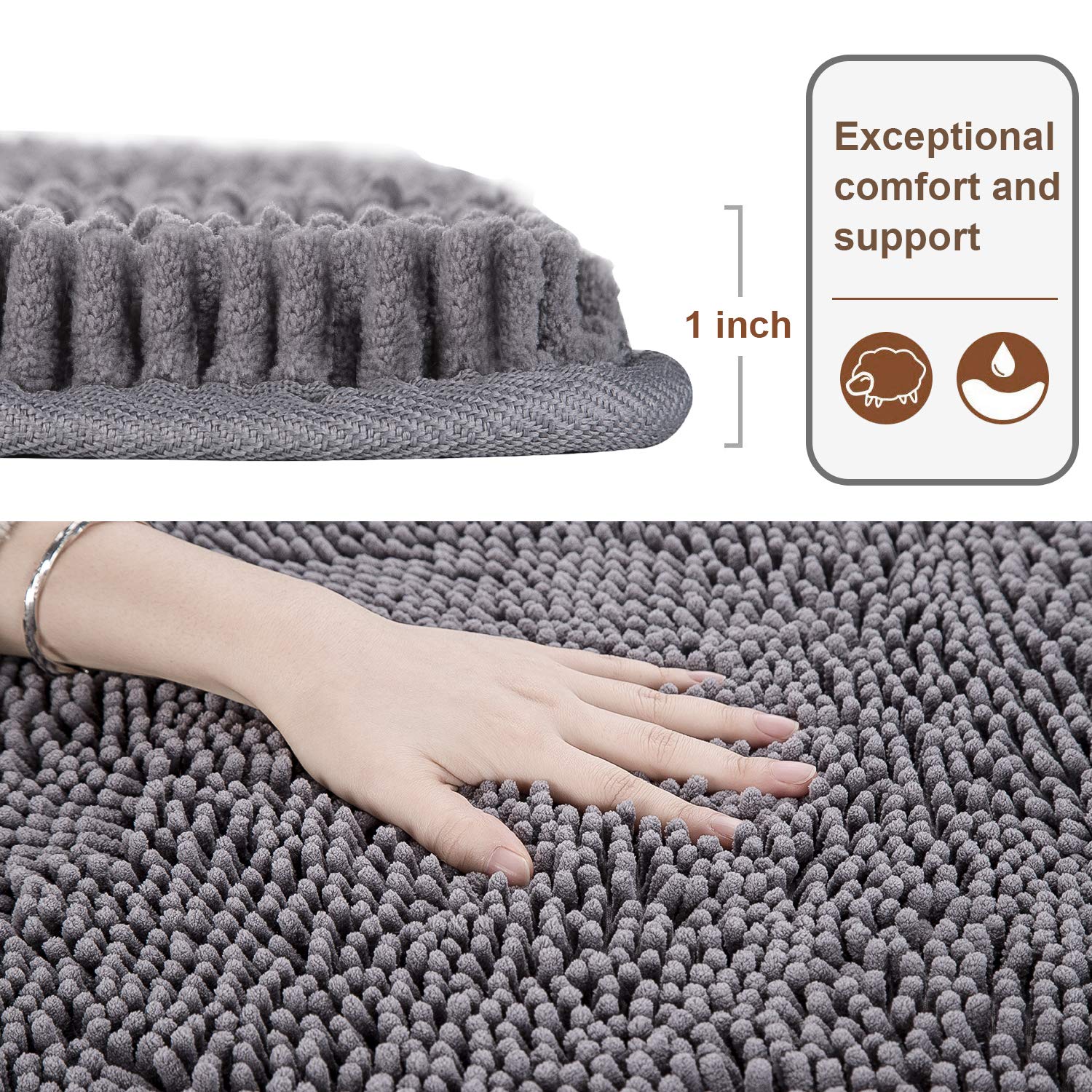LOCHAS Luxury Bathroom Rug Shaggy Bath Mat 24 x 70 Inch  Washable Non Slip Bath Rugs for Bathroom Shower  Soft Plush Chenille Absorbent Carpets Mats  Grey