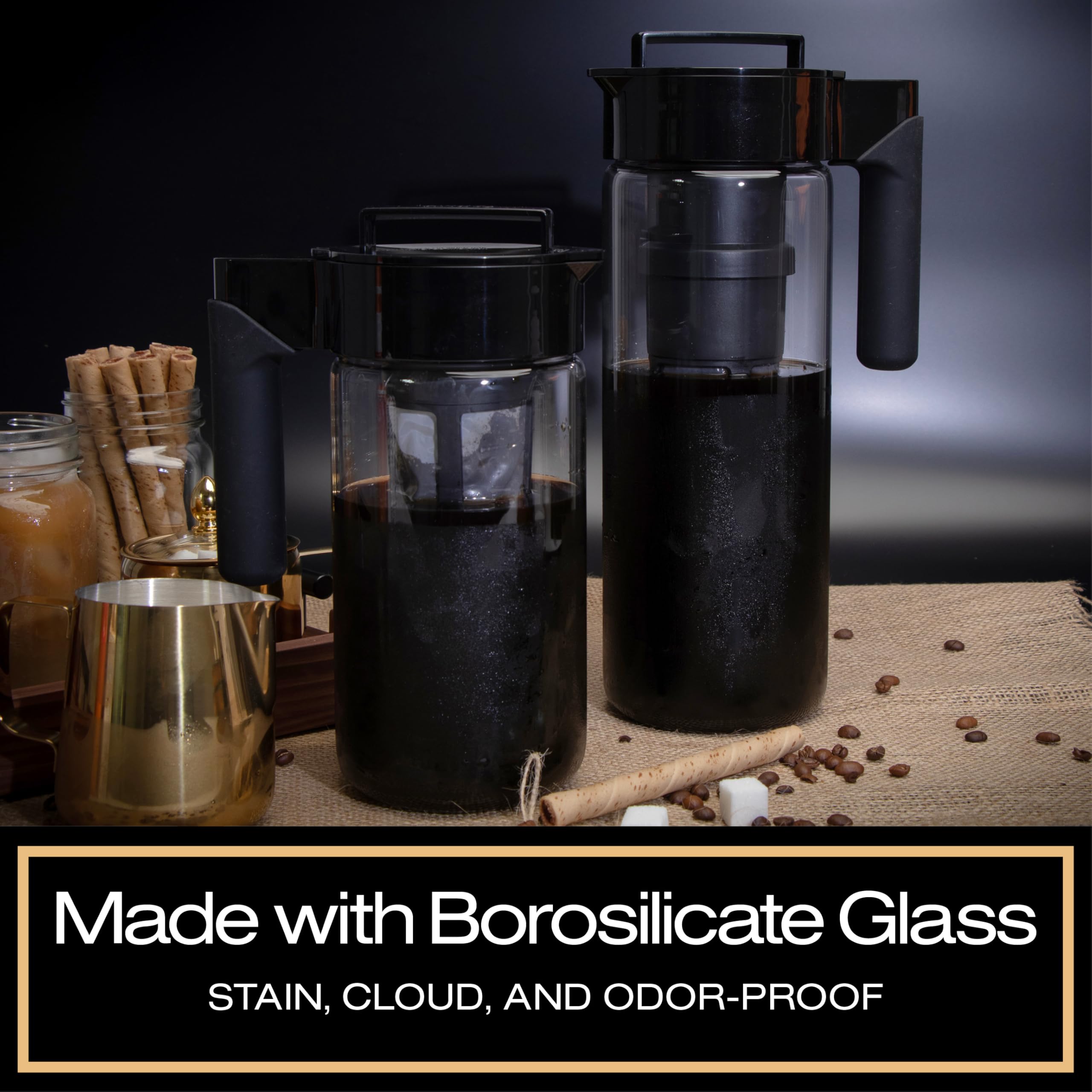 Takeya Glass Cold Brew Coffee Maker For Iced Coffee, Airtight Pitcher, Premium Quality, 1 Quart, Black Lid And Handle