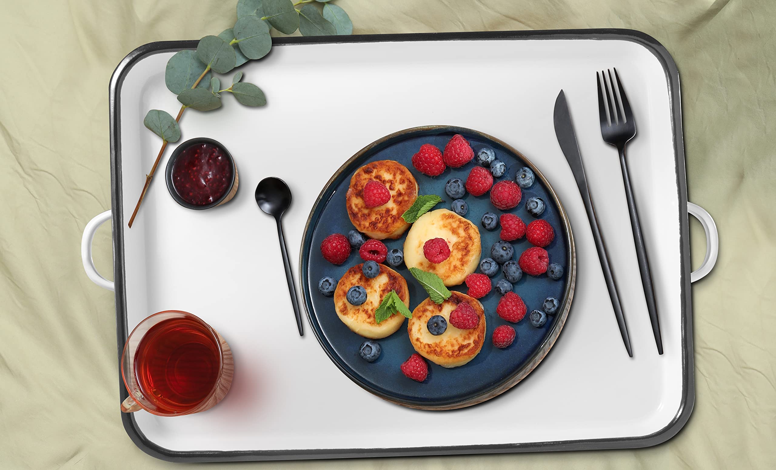 Eternal Living 17    White Enamel Serving Tray With Handles And Baking Cookie Sheet, White