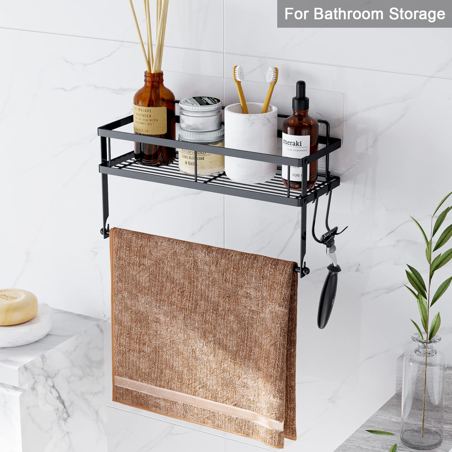 Esow Paper Towel Holder With Shelf Storage, Adhesive Wall Mount 2-In-1 Basket Organizer For Kitchen & Bathroom, Durable Metal Wi
