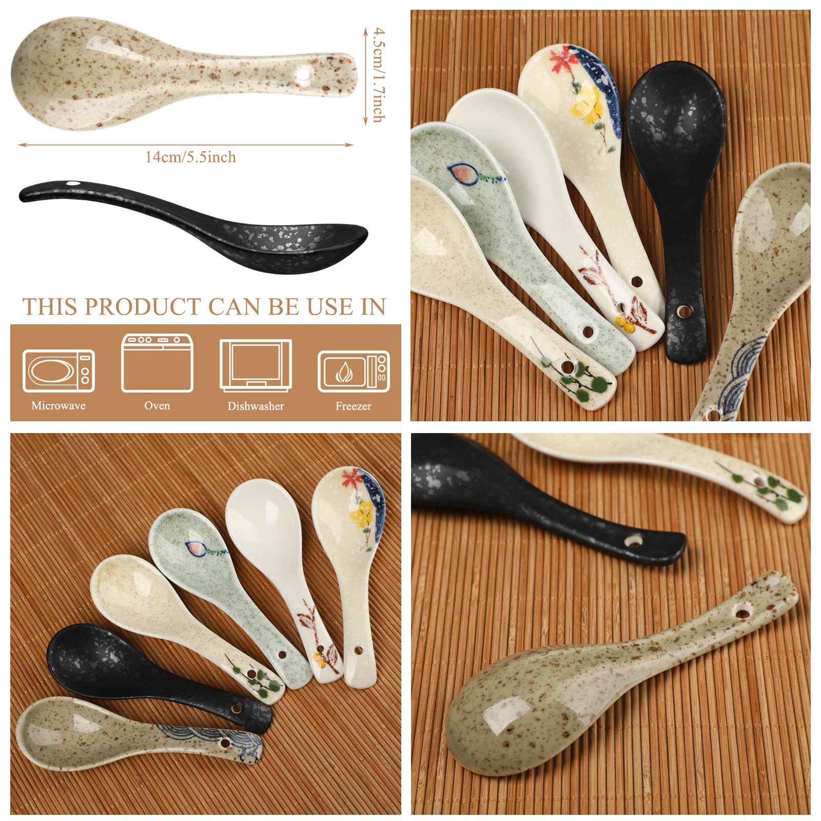 Tioncy Set Of 12 Japanese Retro Style Tableware Soy Sauce Dish Set 6 Pcs Asian Soup Spoons 6 Pcs Ramen Spoon Appetizer Plates 3.
