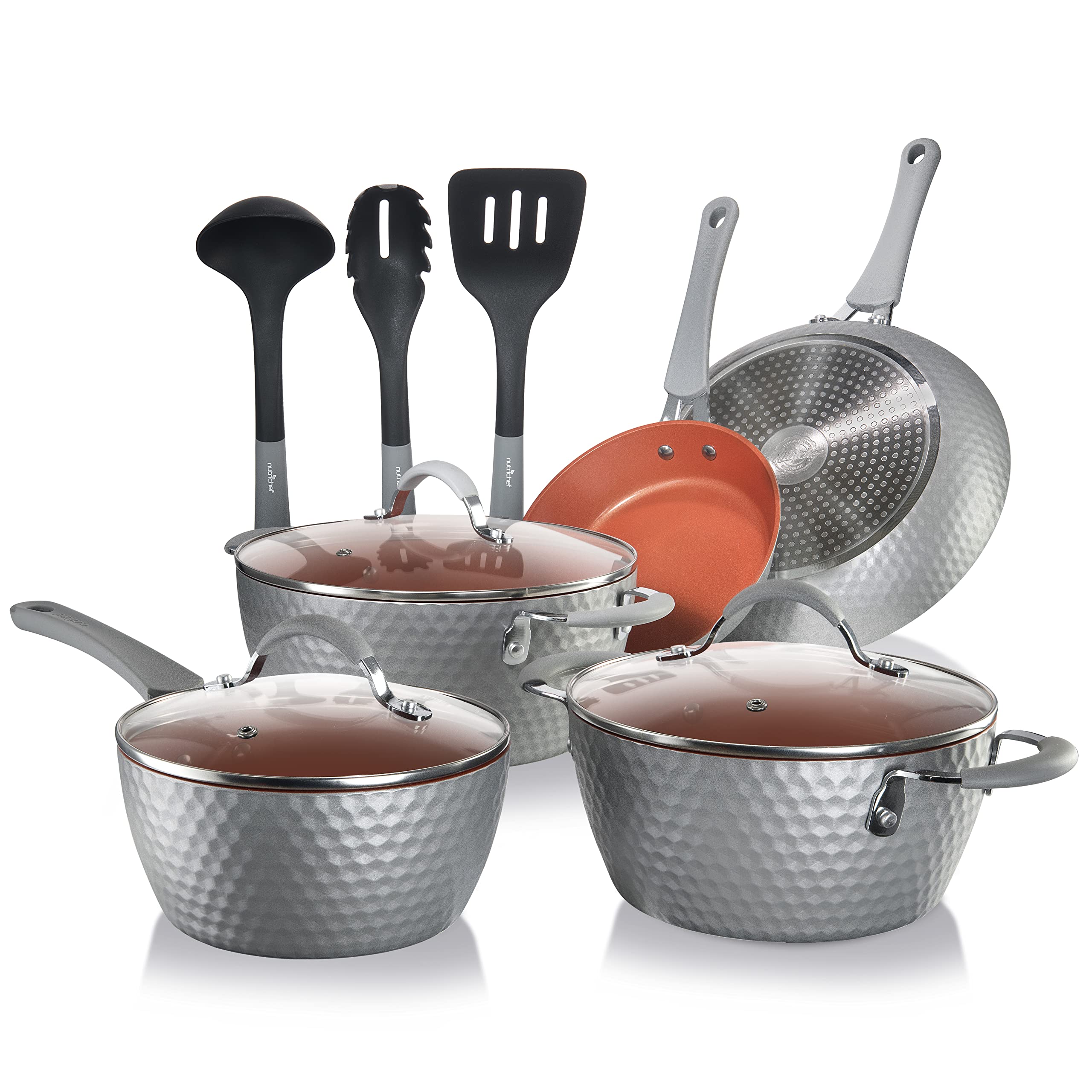NutriChef 11 Pc Nonstick Cookware - PTFE/PFOA/PFOS Free Kitchenware Pots & Pans Set with Saucepan, Frying Pans, Cooking Pots, Li