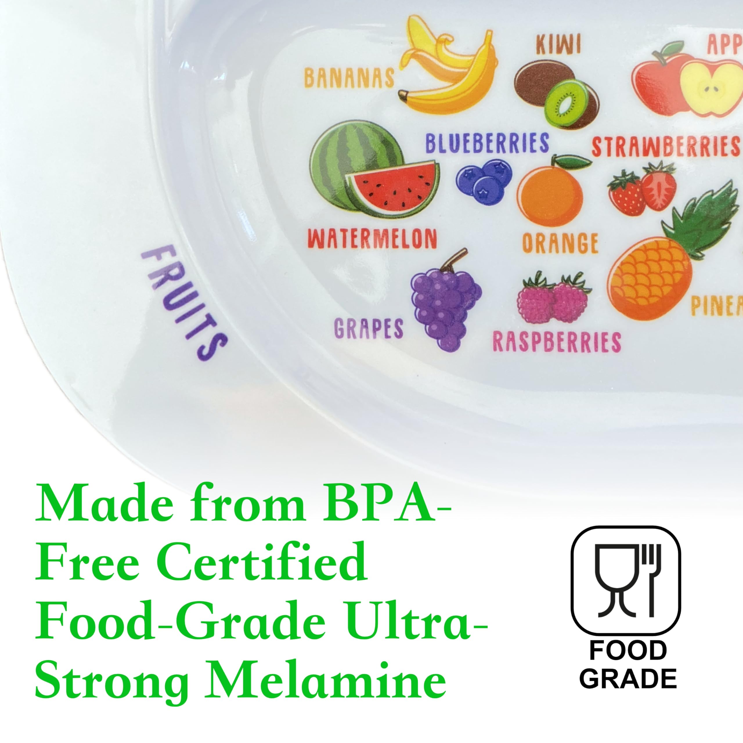 j&m Divided Portion Plate for Kids, 10 inch Melamine, White, KP1 - Ideal for Healthy Eating & Nutrition Education