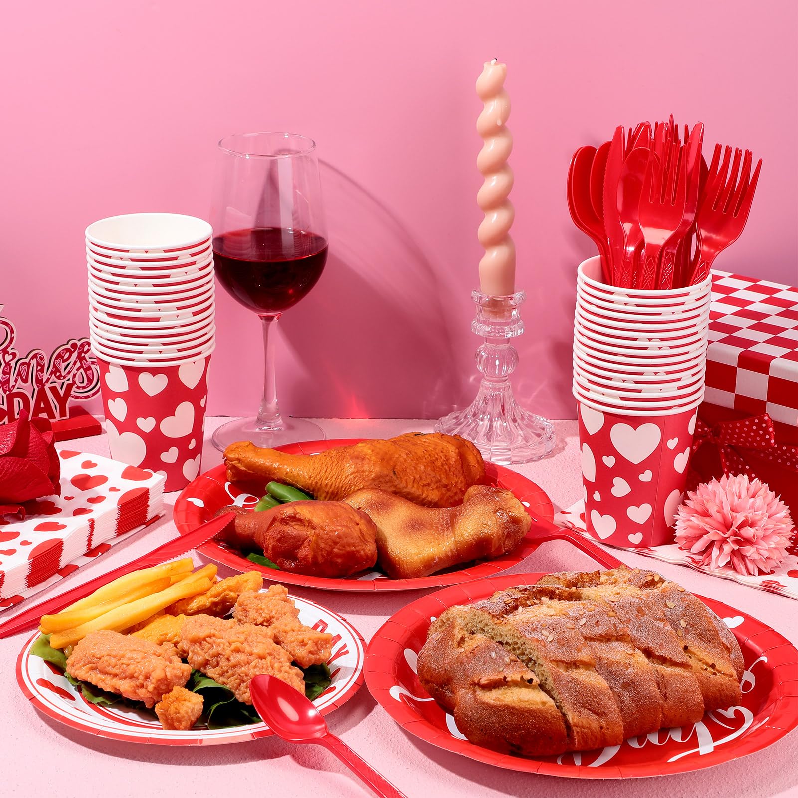 Sunnychicc 240 Pcs Valentine'S Day Party Supplies Plates And Napkins Cups Valentine'S Day Disposable Dinner Dessert Plates Heart