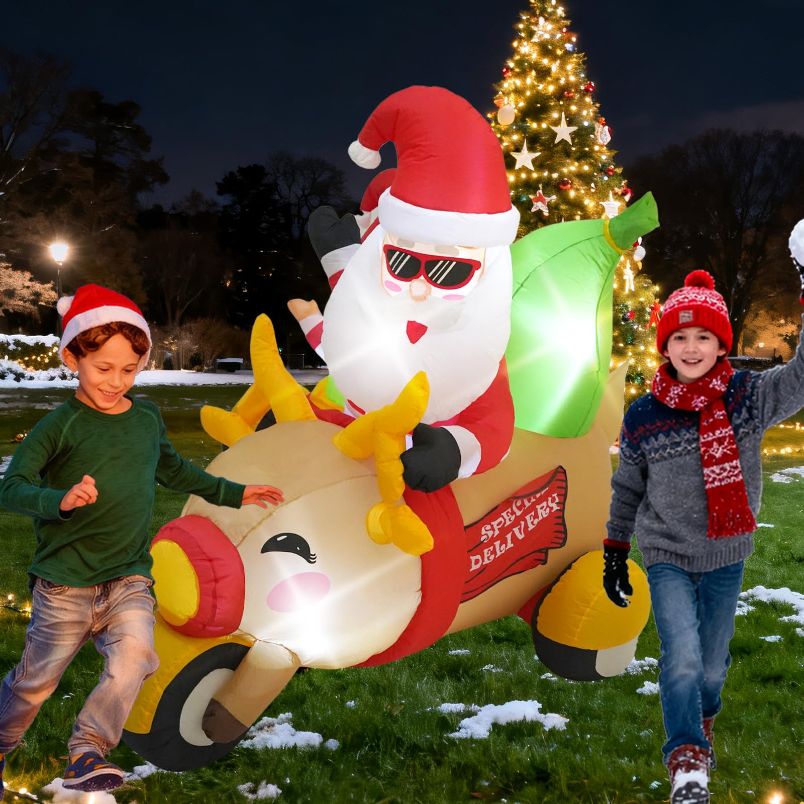 InfleasJoiy 6FT Santa Claus Inflatable Decoration with Built-in LED Lights, Christmas Outdoor Inflatable Decoration for Lawn, Ya