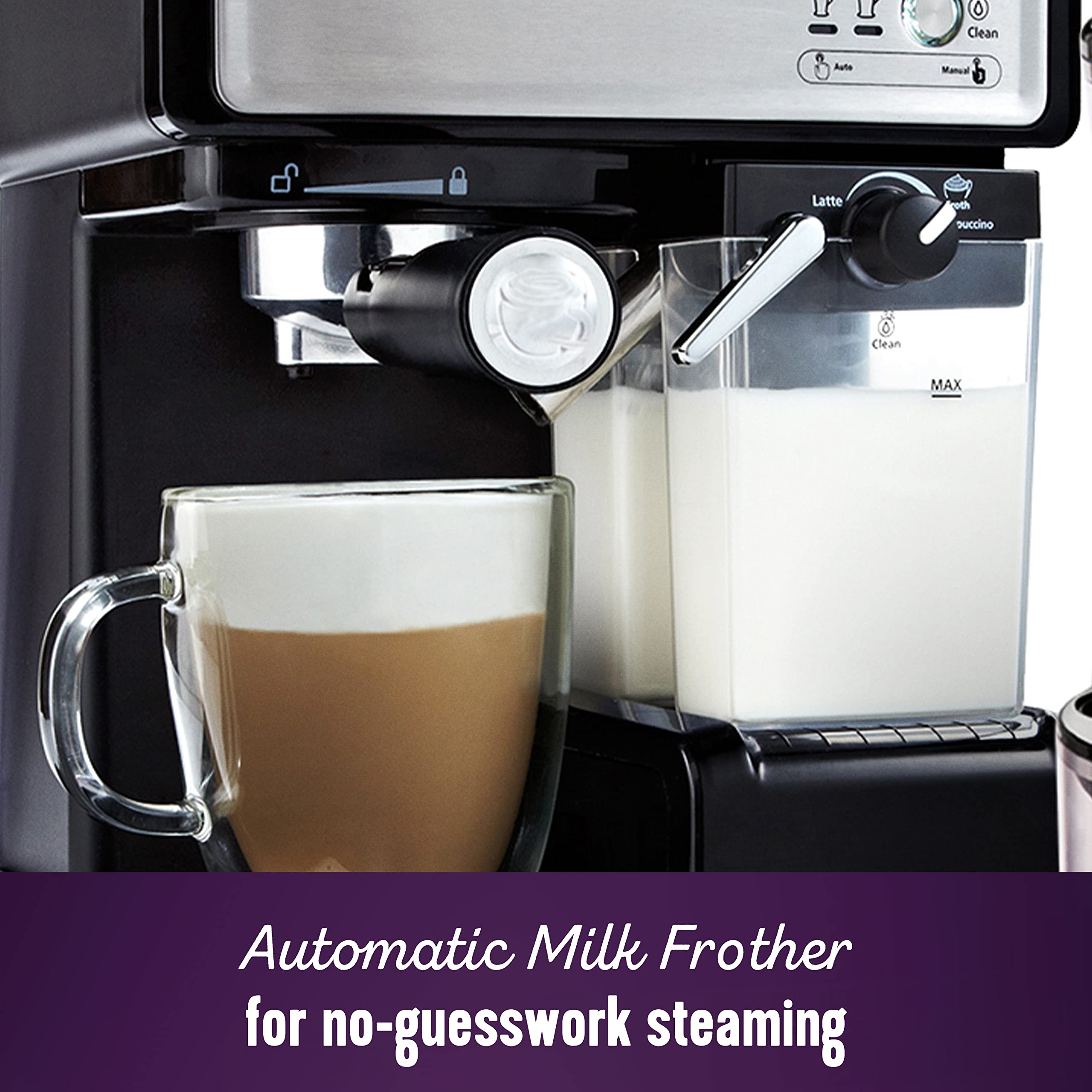 Mr. Coffee Espresso And Cappuccino Machine, Stainless Steel, Programmable Coffee Maker With Automatic Milk Frother, 15-Bar Pump,