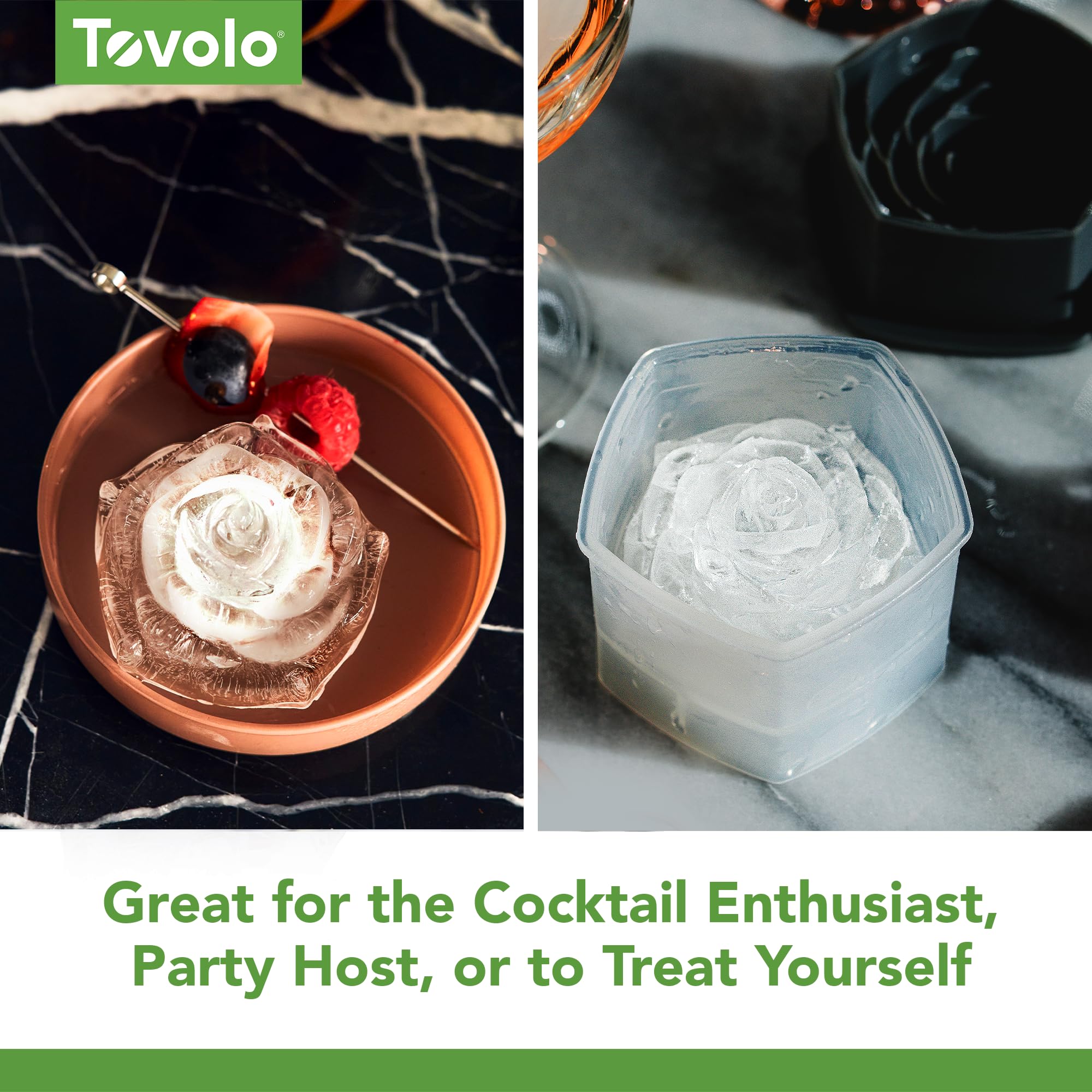 Tovolo Rose Shaped Ice Molds, Set Of 2 - Large Romantic Ice Mold Gift - Unique Ice Mold Chills Drinks - Odor-Free Freezer Storag