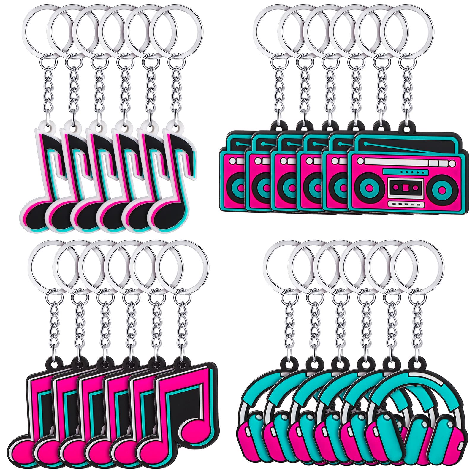 Fumete 48 Pcs Music Party Favors Keychain Gift for Music Lover Kid Musical Note Themed Keychain Bulk Christmas Karaoke Supplies 