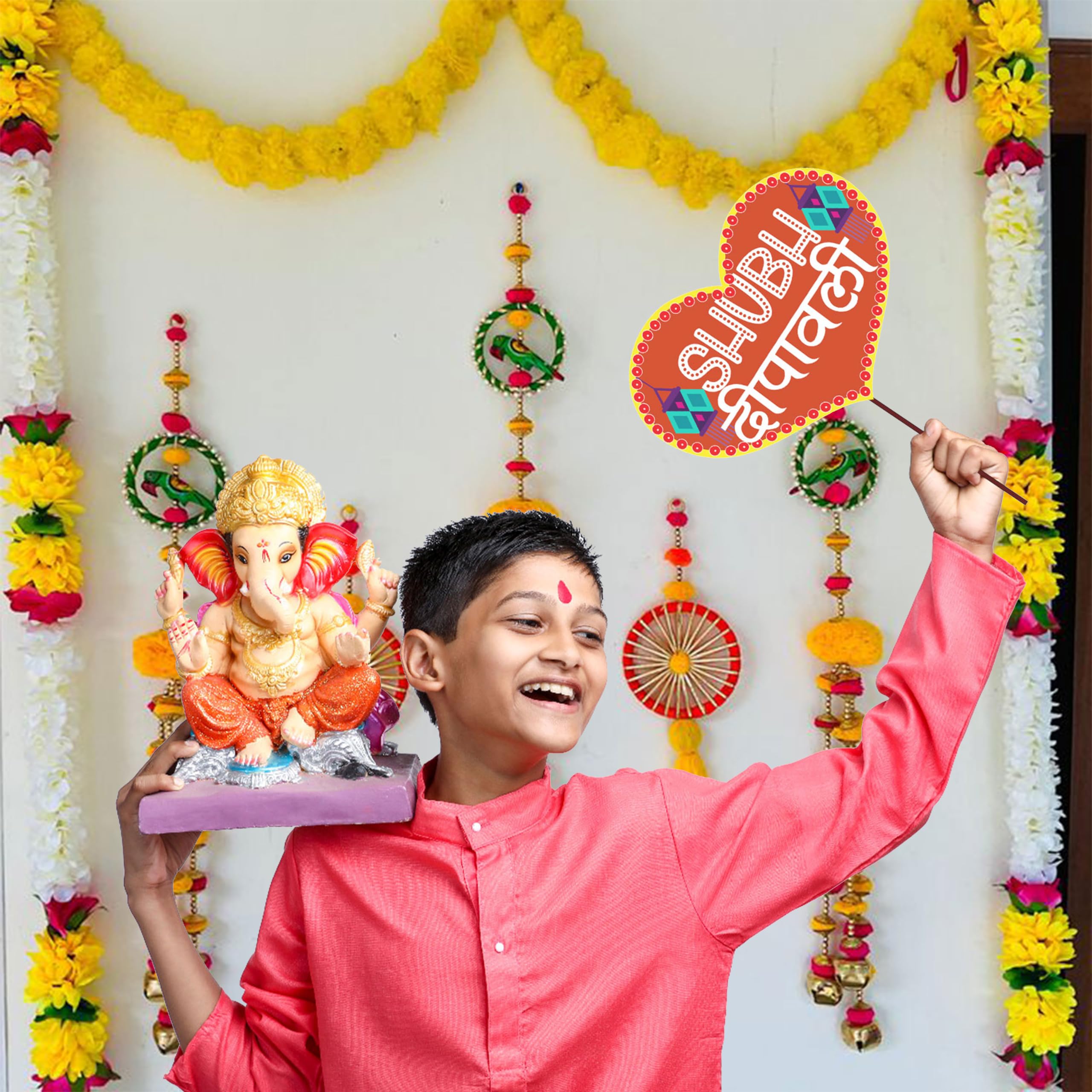 WOBBOX Diwali Decoration Happy Diwali Photo Booth Party Props, Yellow & Orange Colour, Diwali Decoration Item, Diwali Dcor Items