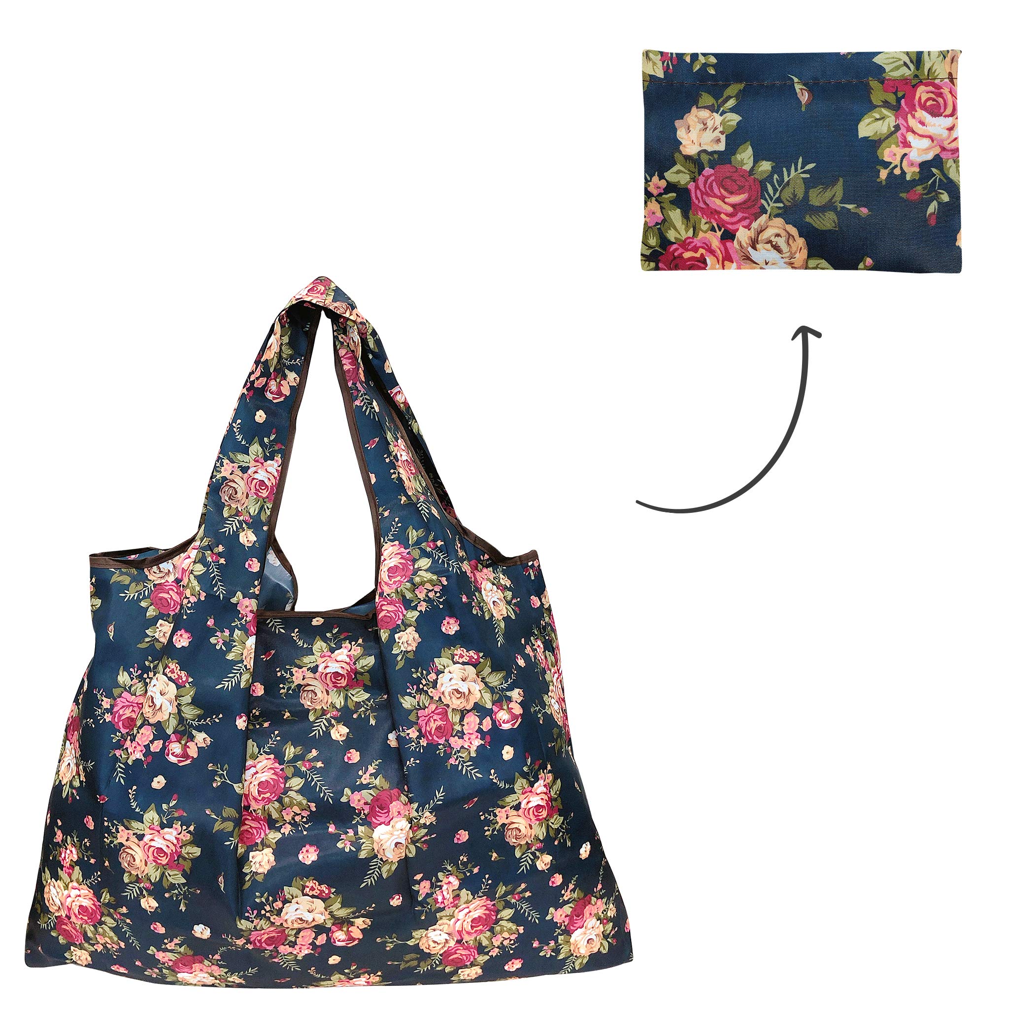 Allydrew Large Foldable Tote Nylon Reusable Grocery Bags, 6 Pack, Cacti, Roses & Flowers