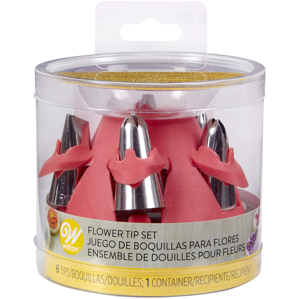Wilton Flower Piping Tip Set With Silicone Stand, Pink, 7 Pieces