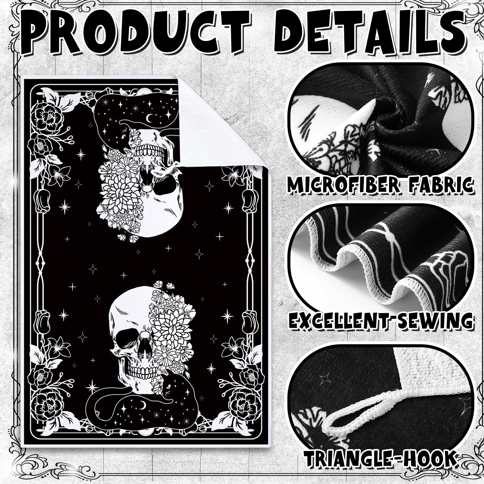 Bencailor 6 Pcs Christmas Skull Kitchen Towels Gothic Spooky Christmas Dish Hand Towels Black Cat Skeleton Tea Washcloth for Hor