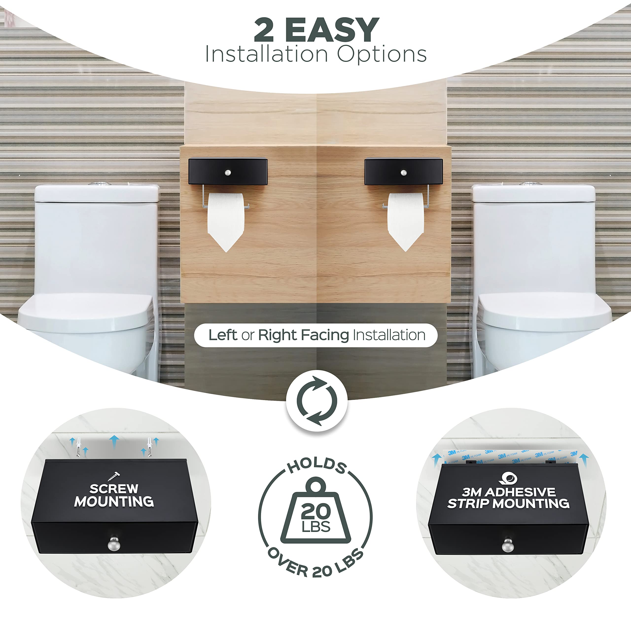 Atlas Home Toilet Paper Holder With Shelf - Flushable Wipes Dispenser & Storage Fits Any Bathroom, Keep Your Wet Wipes Hidden -