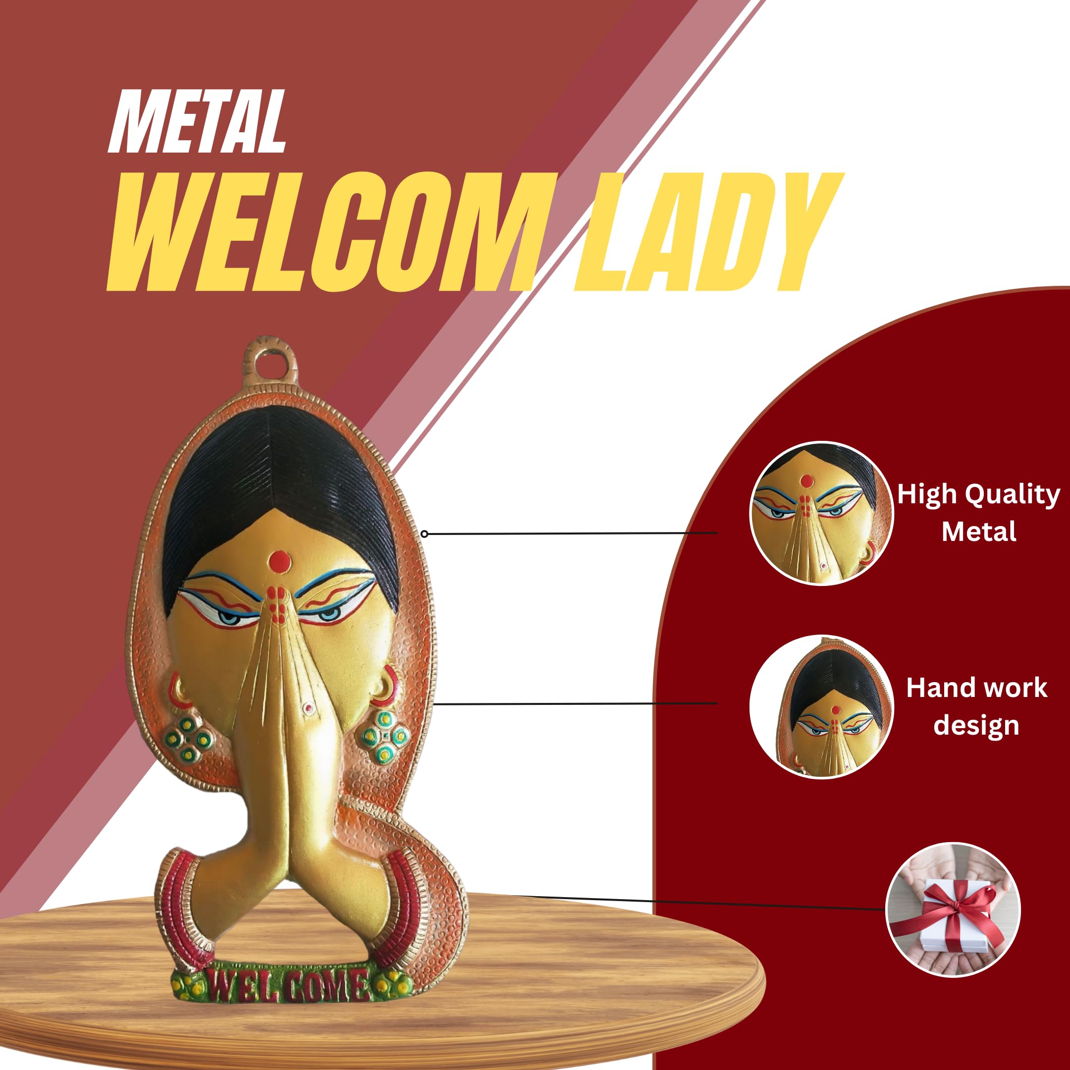 Salvus App Solutions Traditional Indian Namaste Lady Wall Hanging - Elegant Welcome Sign For Home Entrance, Vibrant Hand-Painted