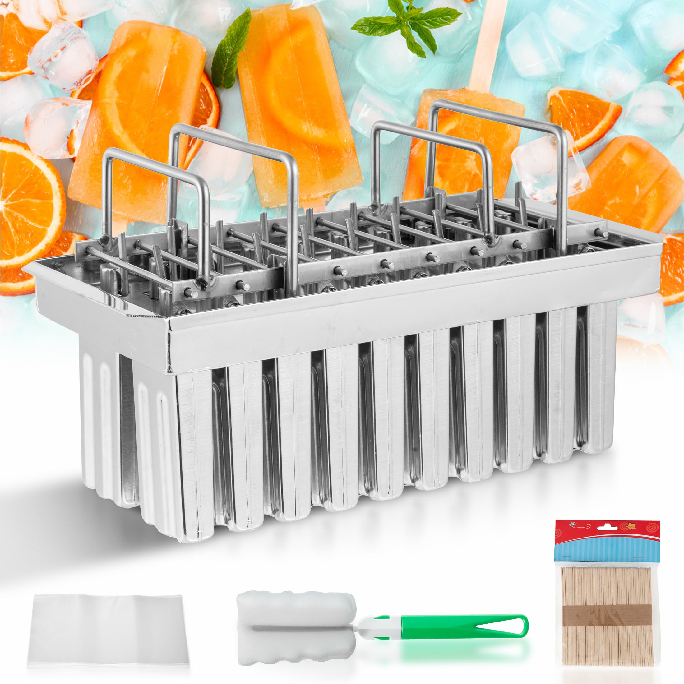 Wichemi Stainless Steel Popsicle Molds Commercial Ice Pop Molds 20Pcs Ice Lolly Popsicle Mould Ice Cream Maker Mold Stick Holder