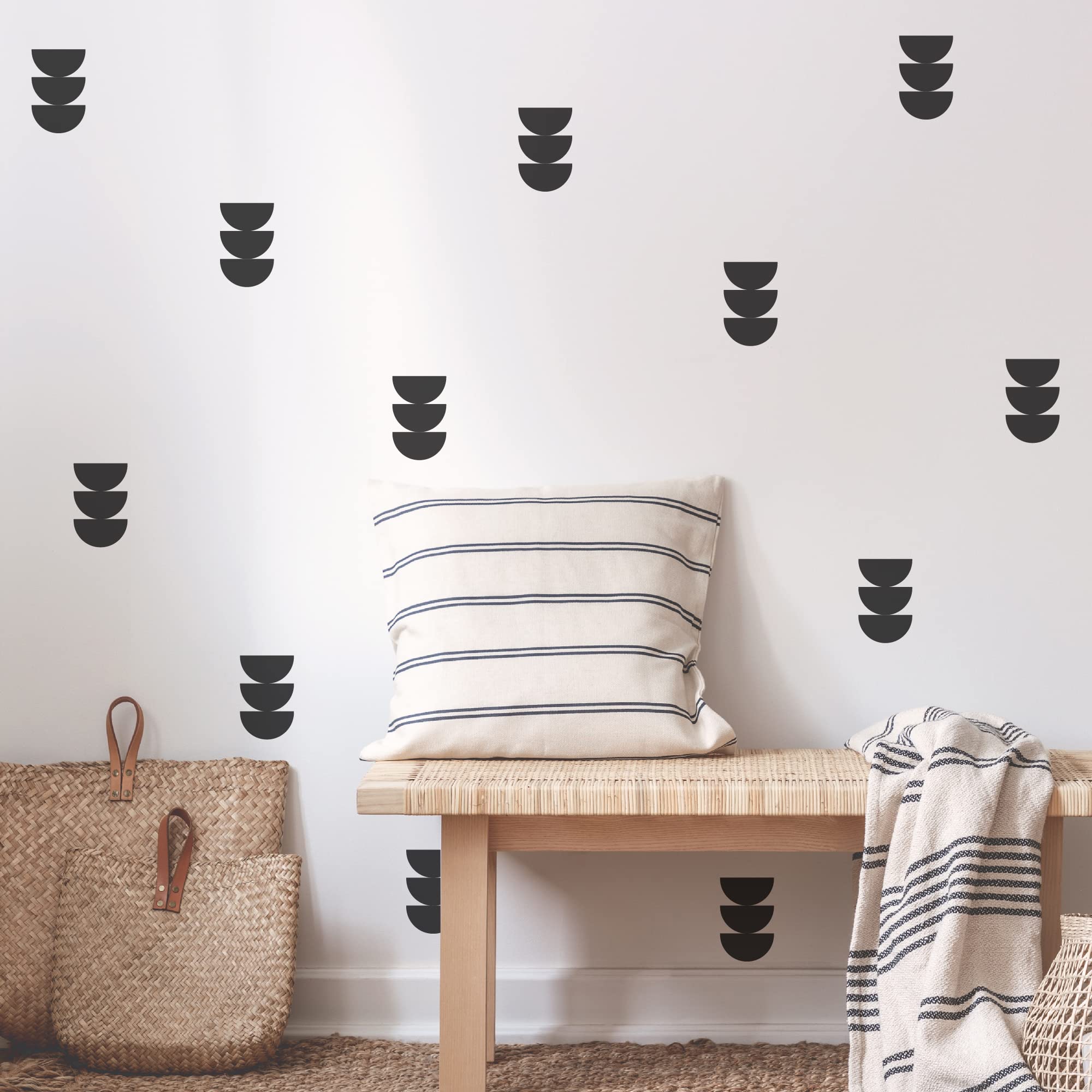 Shyjshyj A Room With Black Semicircle Vinyl Wall Stickers, Peel And Stick Boho Art Decor For Kid Room, Bedroom, Living Room Scan