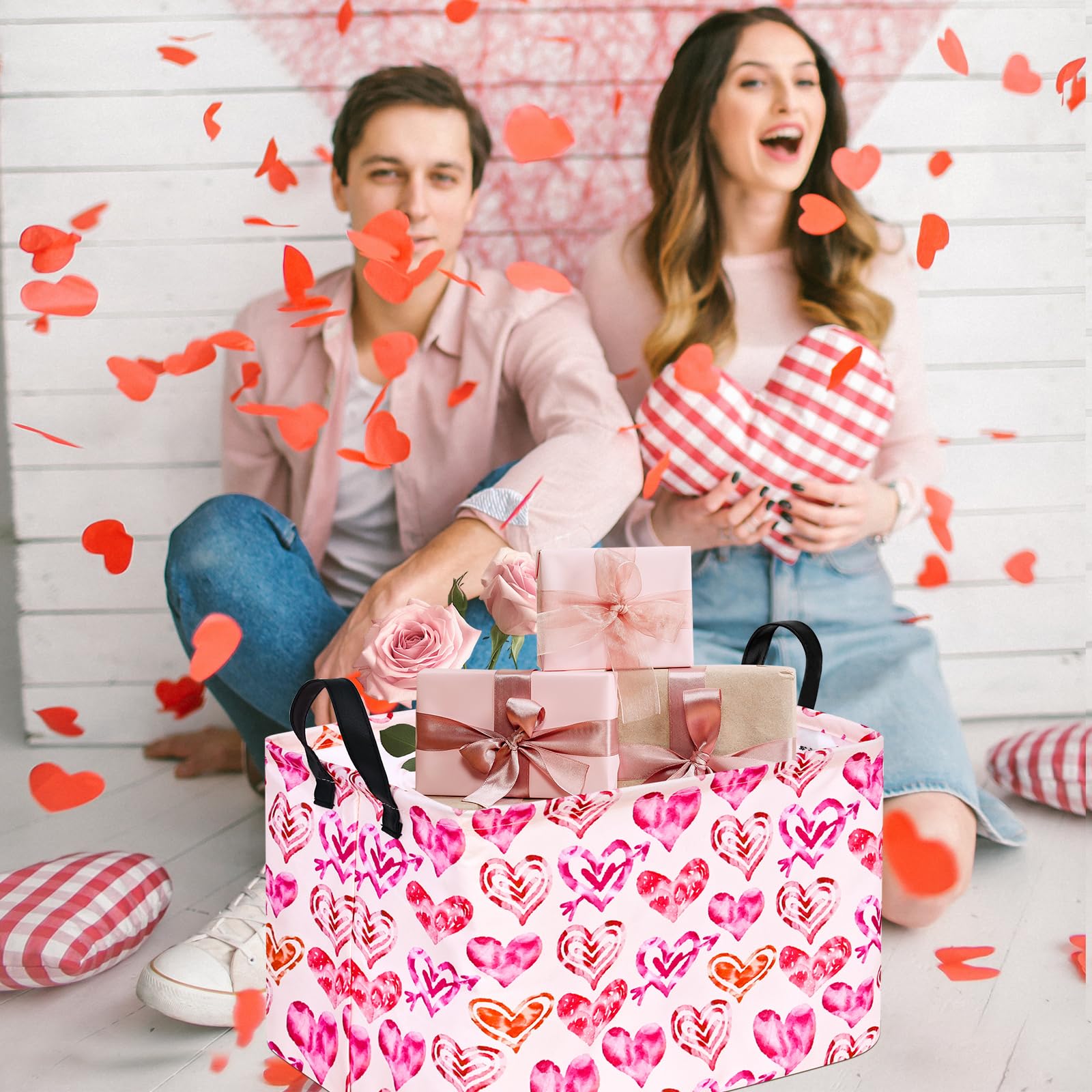 Acmuuni Heart Basket For Gifts Valentine Basket Pink Storage Basket Clothes Laundry Basket Storage Box Shelf Basket Toys Storage