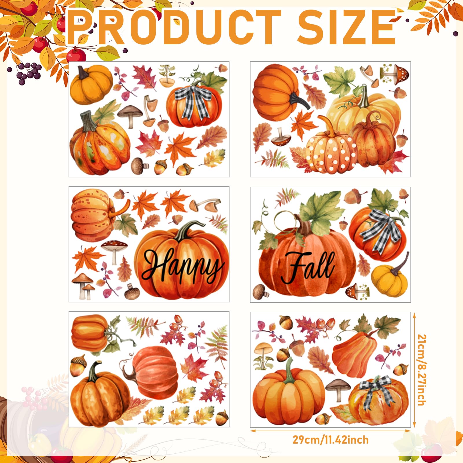 Eersida 6 Sheets 89 Pcs Thanksgiving Wall Decals Fall Oil Painting Pumpkin Wall Decals Maple Leaves Stickers for Thanksgiving Gl