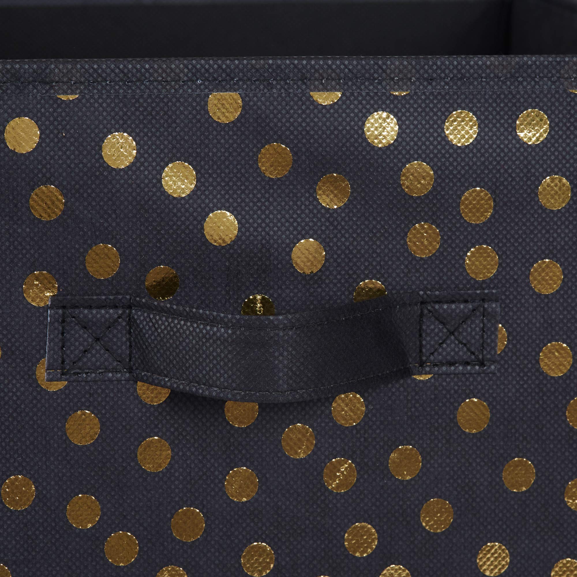 DII Non Woven Storage Collection Polka Dot Collapsible Bin  Black & Gold  Small Set  11x11x11 Cube  2 Piece