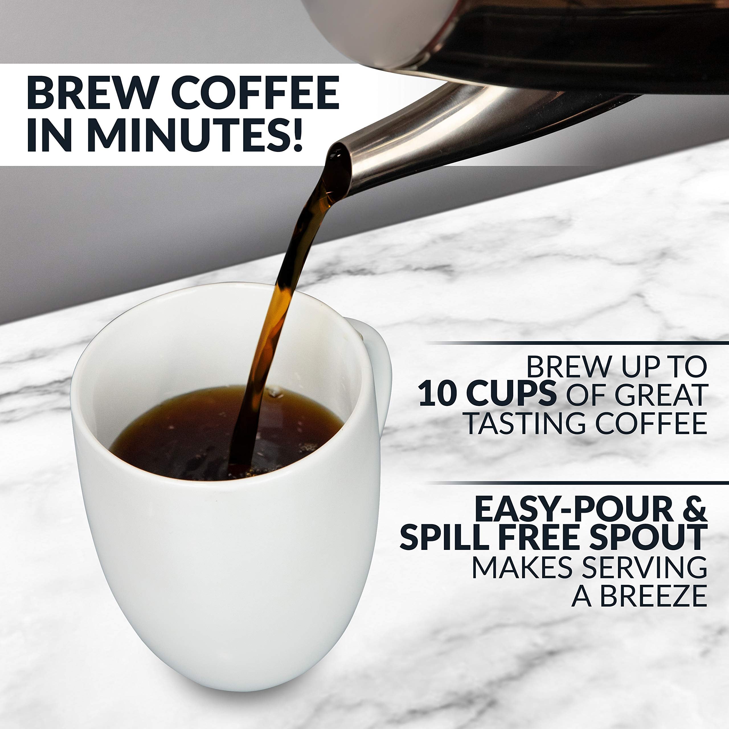 Homecraft Hcpc10Ss 10-Cup Stainless Steel Coffee Maker Percolator, Easy-Pour Spout, Led Indicator Light, Keep Warm Function