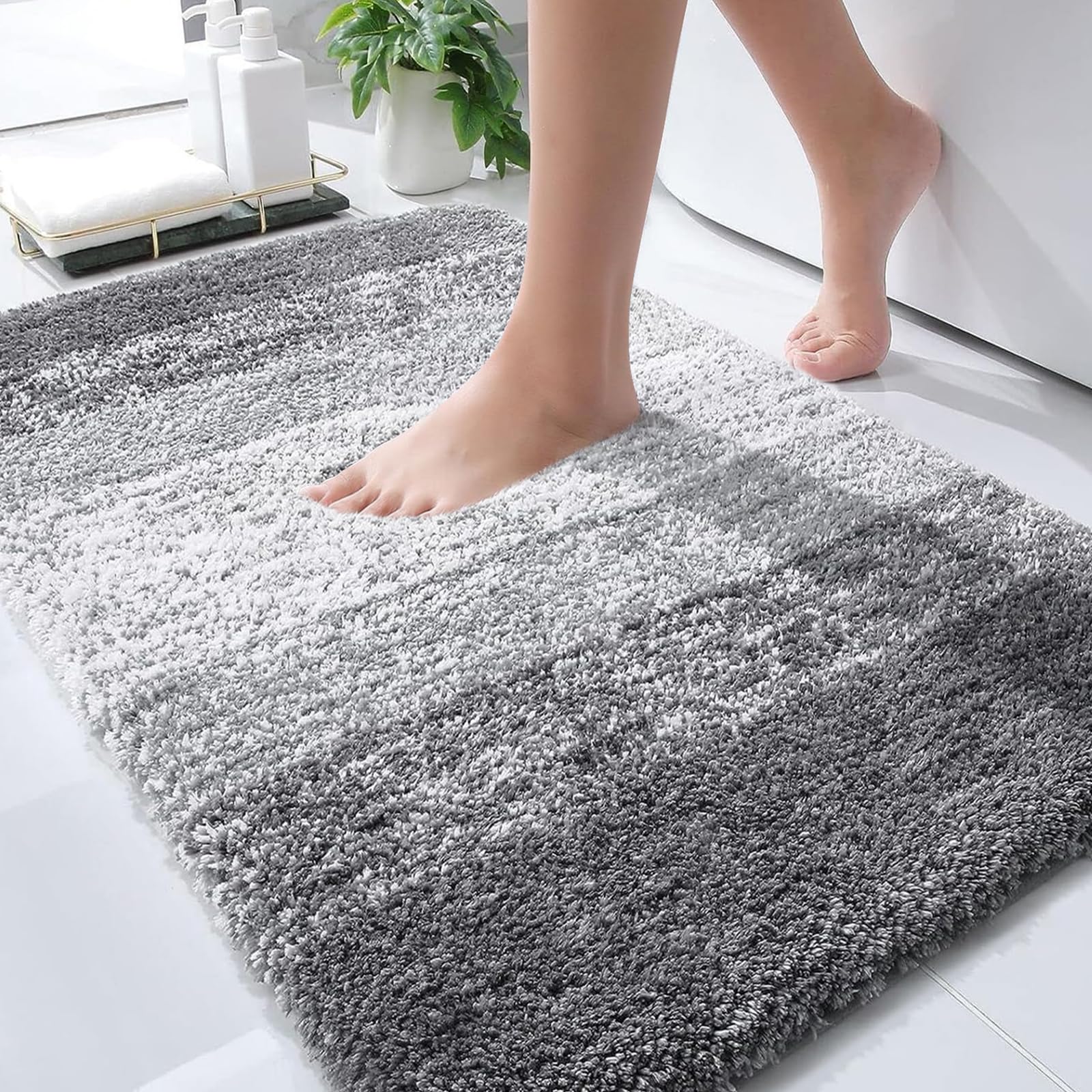 OLANLY Bathroom Rugs Mat, Extra Soft Microfiber, Quick Dry, 30"x20", Grey, Rubber Backing, Machine Washable, Model YSDDF1-095176