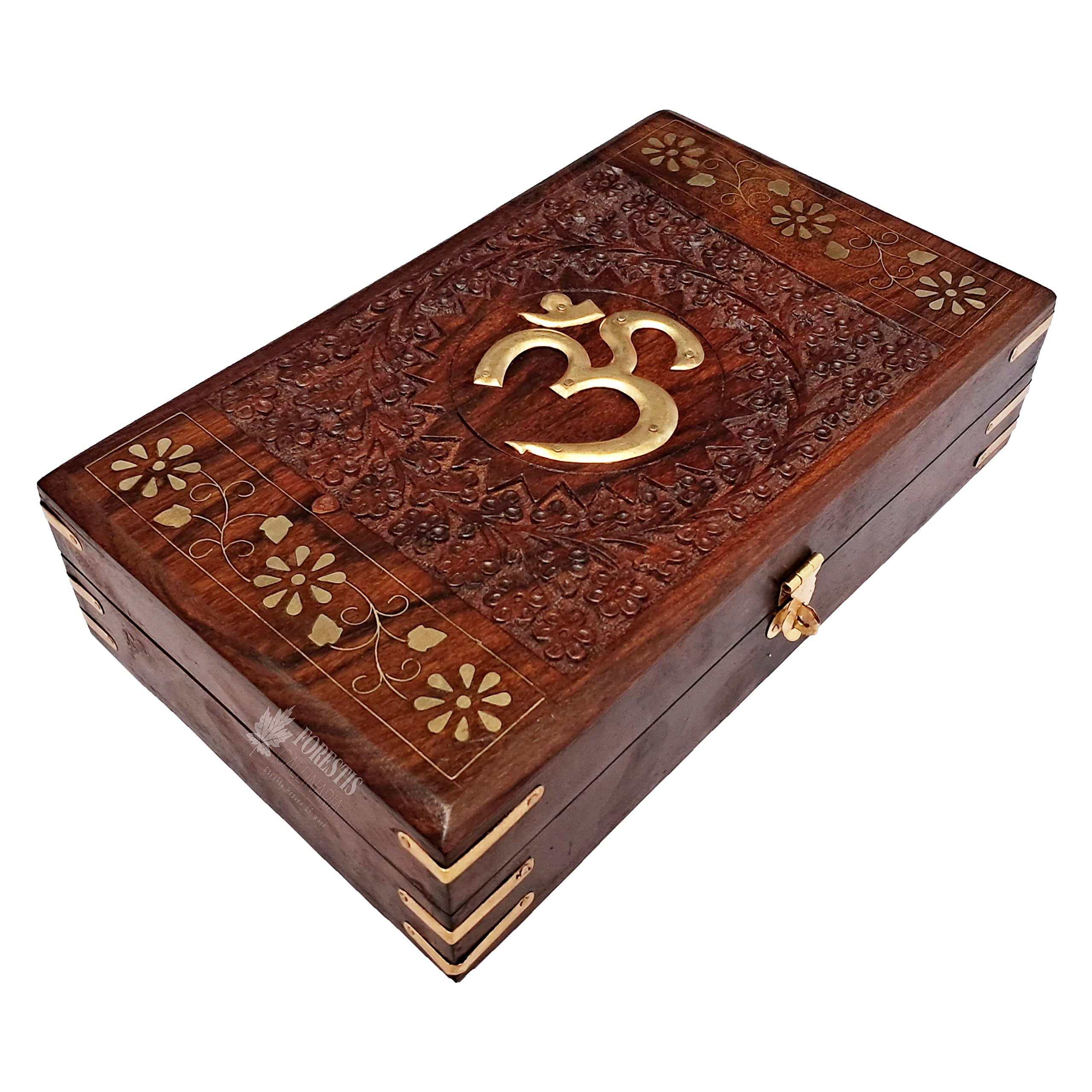 FORESTIS GALLINARIA Exquisitely Hand Brass-Filled Wooden OM Box for Good Luck| Jewellery Box| Handmade Decorative Case| Kit (10x