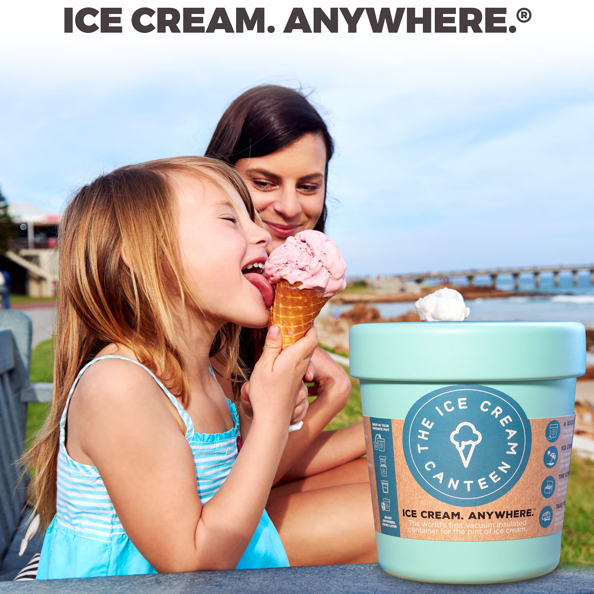 The Ice Cream Canteen Vacuum Insulated Ice Cream Pint Cooler - Stainless Steel, Mint Green, Keeps Ice Cream Frozen for Hours