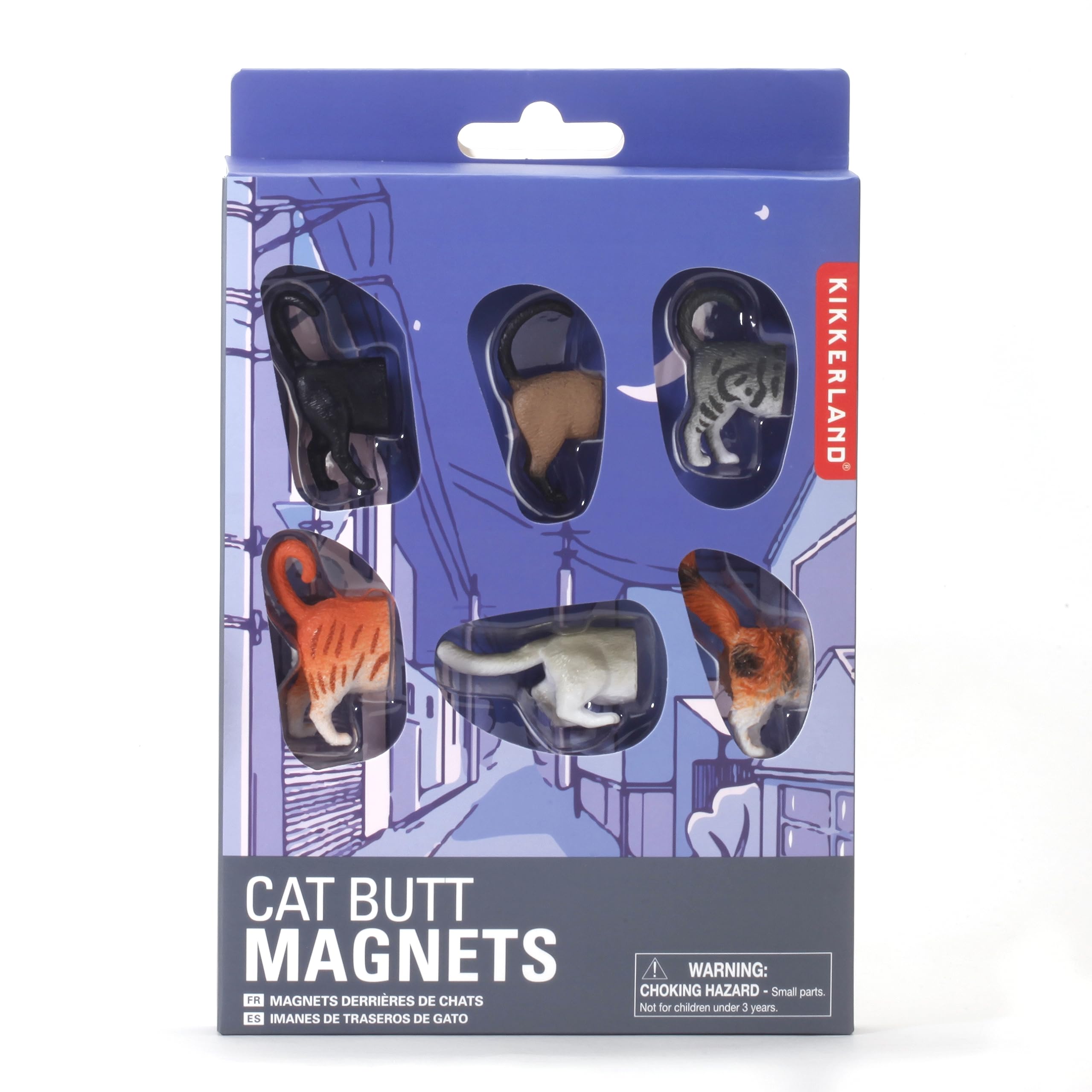 Kikkerland Magnetic Funny Cat Butt Refrigerator Decorative Magnets, Set Of 6, Novelty Gift, Cat Lovers