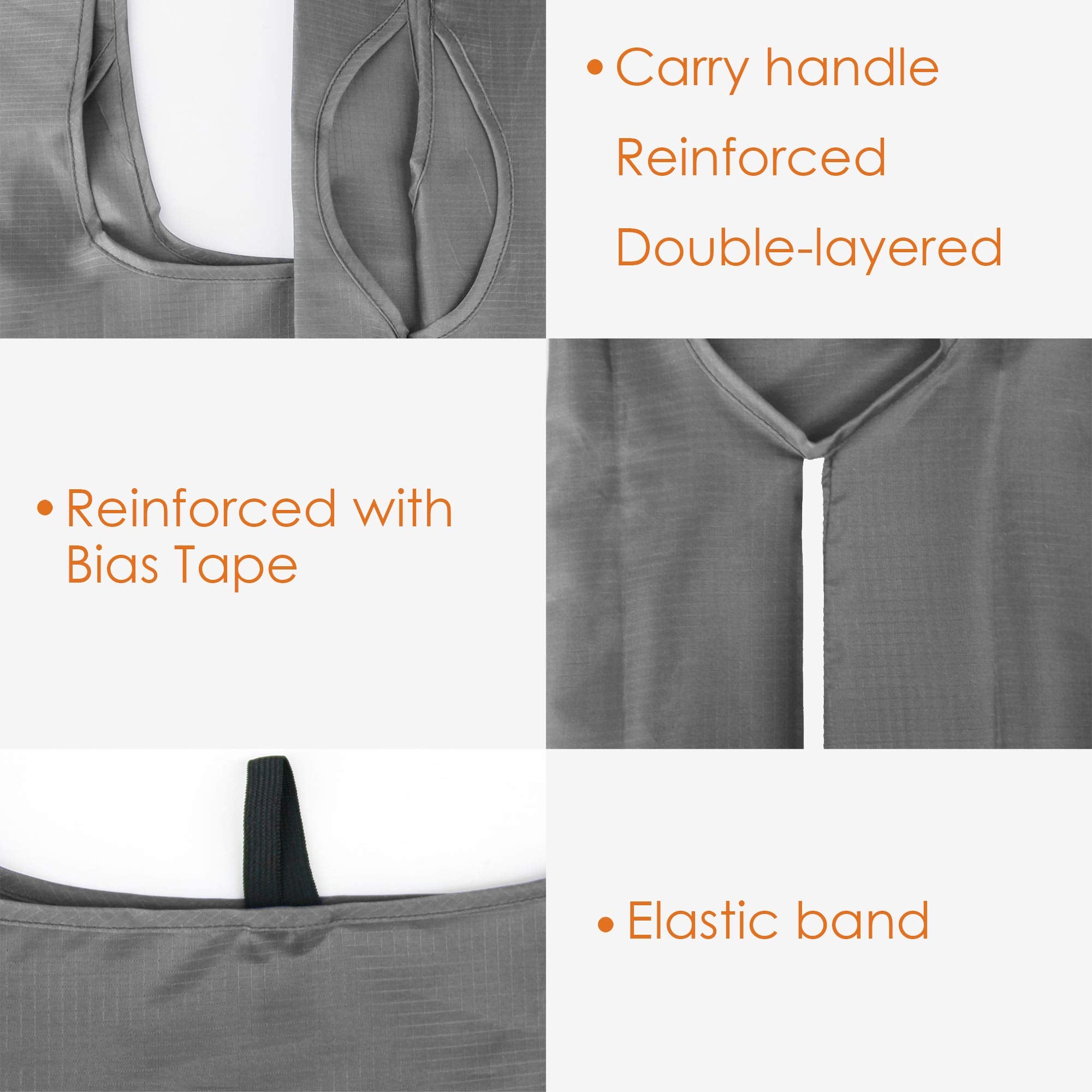 BeeGreen Grey Reusable Grocery Bags with Zipper Storage Pouch 10 Packs Gray Reusable Shopping Bags Bulk Foldable-Machine Washabl