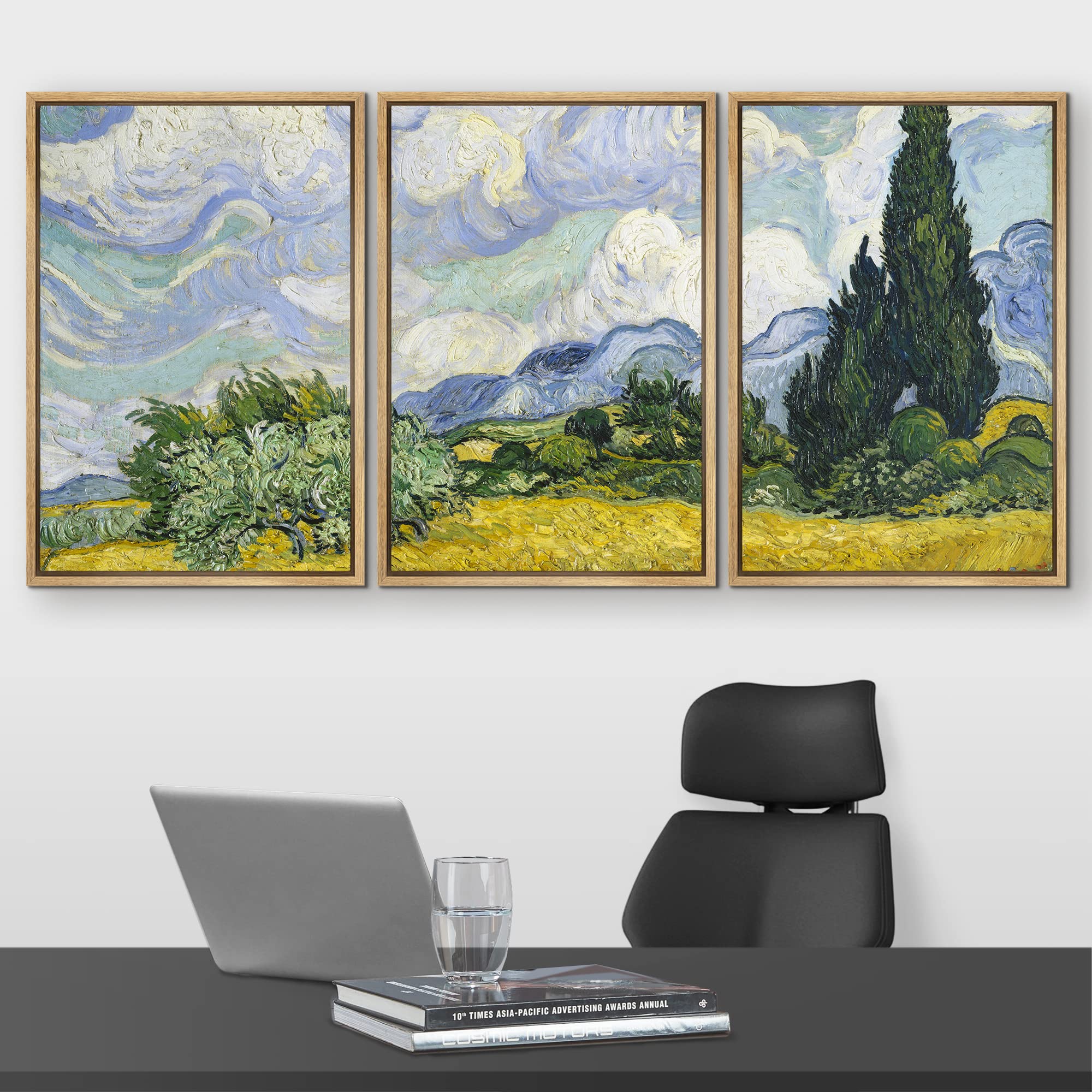 Wall26 Framed Canvas Print Wall Art Set Wheat Field By Vincent Van Gogh Nature Wilderness Illustrations Fine Art Relax/Calm Mult