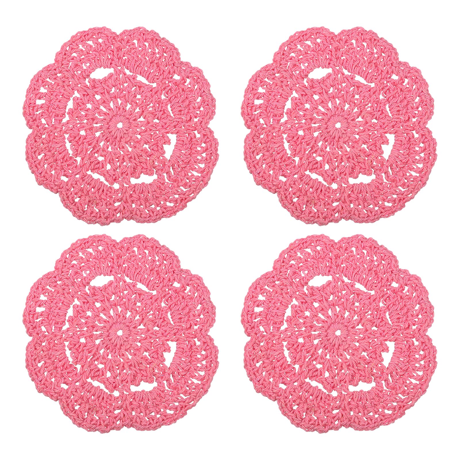 Uxcell Crochet Doilies, 4Pcs 4'' - Cotton Woven Fabric Coasters, Lace Round Handmade Coasters With Floral For Wedding Party Deco