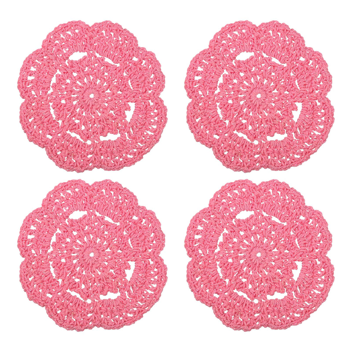 Uxcell Crochet Doilies, 4Pcs 4'' - Cotton Woven Fabric Coasters, Lace Round Handmade Coasters With Floral For Wedding Party Deco