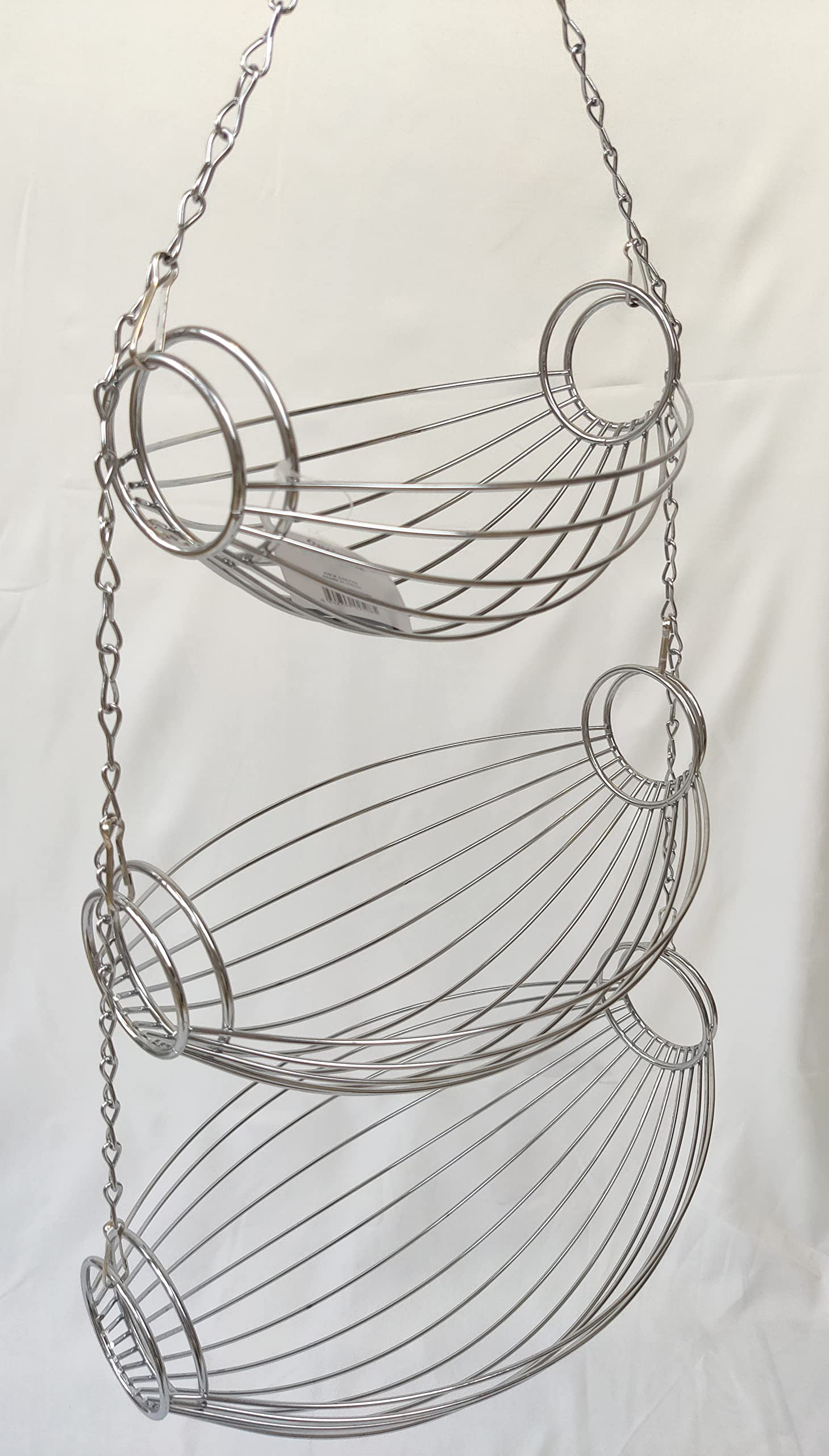 3 Tier Fruit Bowl Fruit Basket For Kitchen, Hanging Kitchen Storage Organizer, Detachable Design Chrome Wire With Metal Ceiling
