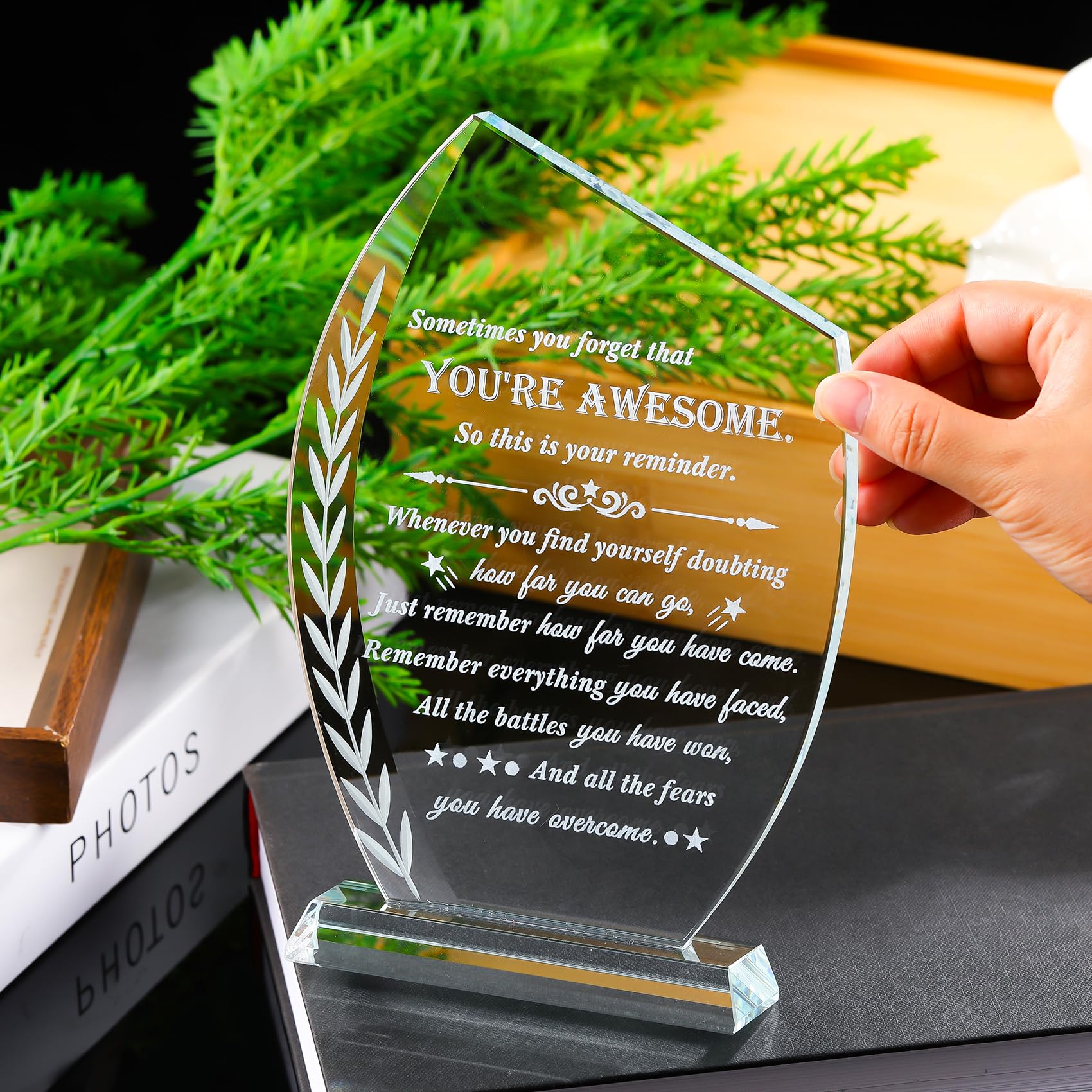 Movdyka Inspirational Gifts for Women Men - Motivational Crystal Laser Engraved Plaque Encouragement Gifts for Daughter Son Frie