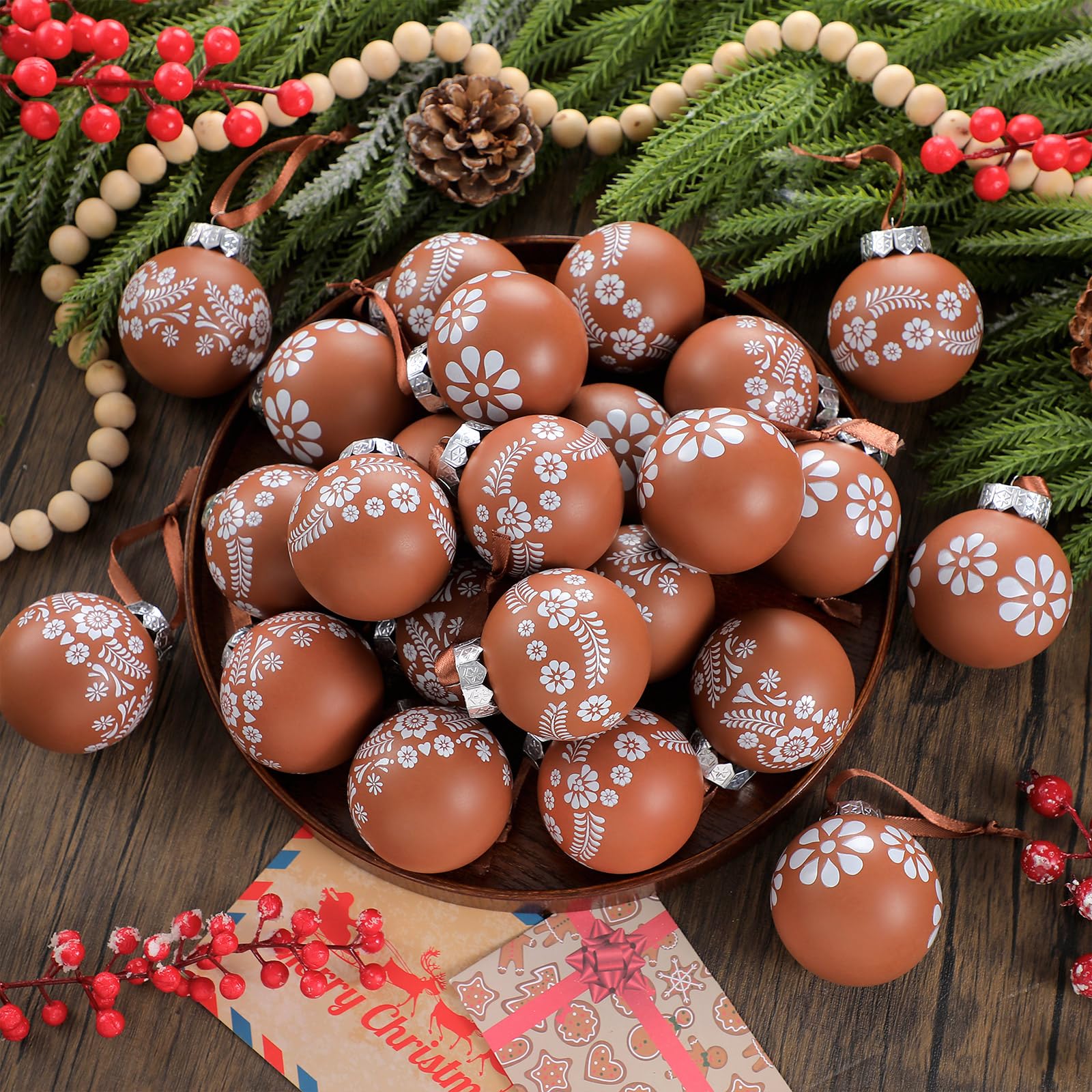 ShinyRelief 24 Pcs Platos De Barro Mexican Christmas Ornaments 2.36 Inch Cielito Lindo Terracotta Xmas Tree Shatterproof Hanging