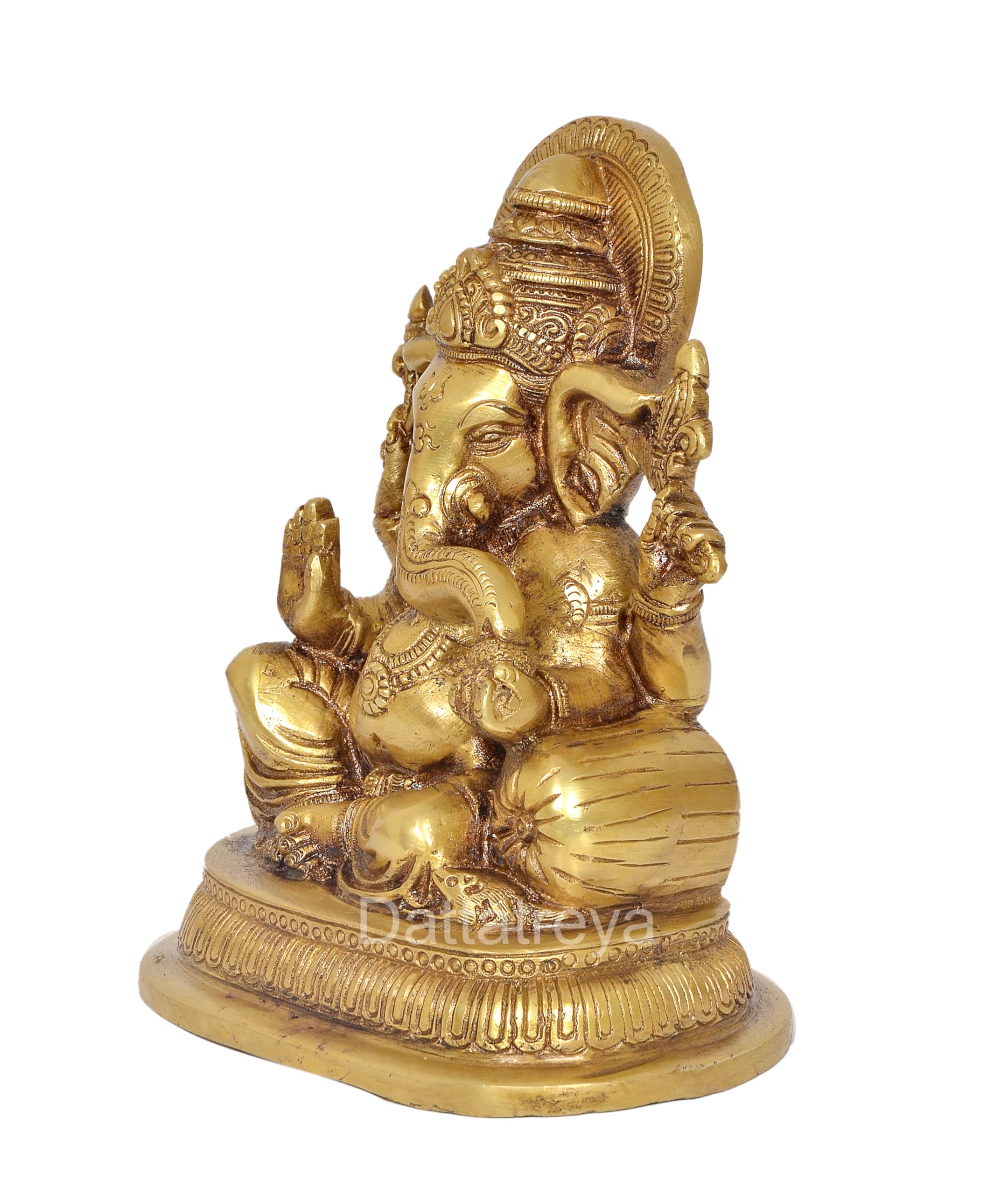 Dattatreya Brass Lord Ganesha Religious Statue Idol Ganesh Murti Home Decor Office Puja Mandir (Height 7.5 Inch)