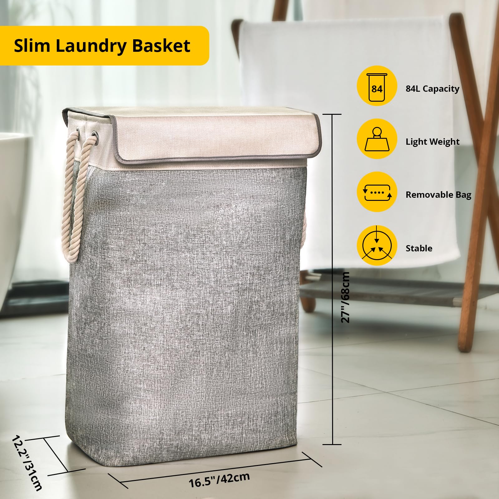 Brilliantjo Laundry Baskets With Lid 84L, Upgrade Large Collapsible Linen Laundry Hamper With Removable Inner Bag Washing Basket