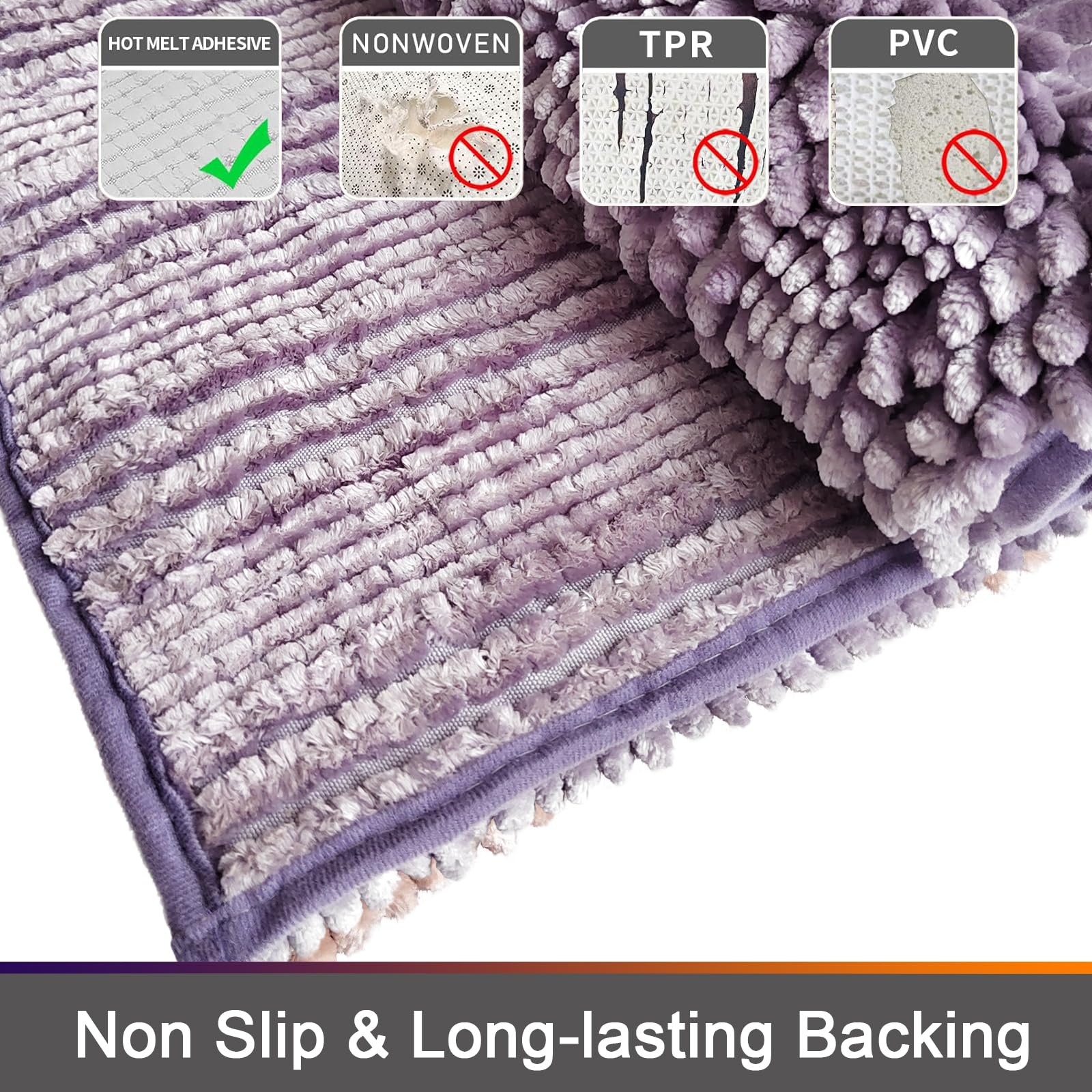 Civkor Bathroom Rugs Set 2 Pieces U Shaped Set Light Purple  Butter Chenille Contour Bath Mats Rugs with Non Slip Backing  Shiny Noodle Super Water Absorbent Machine Washable 31x20+20x20 Inch