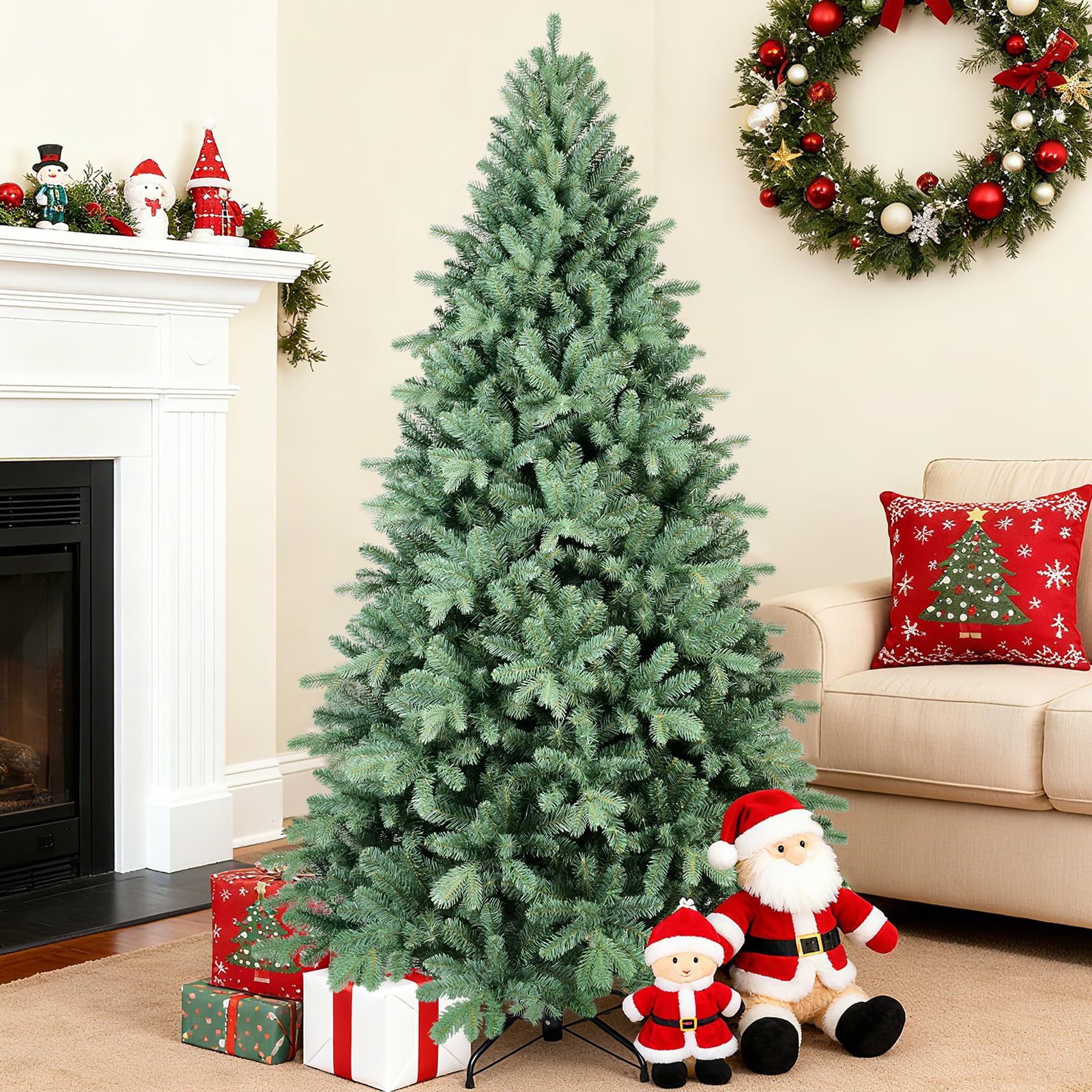 Bulexwish 4ft Blue Spruce Artificial Christmas Tree, Unlit Xmas Tree with Realistic PE/PVC Needles & Easy Setup Hinged Design, C