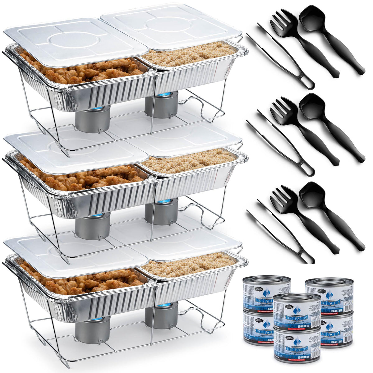 Disposable Chafing Dish Buffet Set, Food Warmers For Parties, 33 Pieces Catering Supplies - Buffet Servers And Warmers, 9'' X 13
