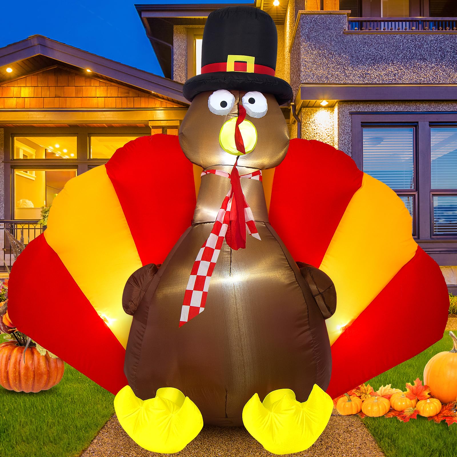 Sizonjoy Inflatable Turkey Decorations,6 Ft Thanksgiving Inflatables Outdoor Decorations with Built-in LED Lights & Fan Outdoor