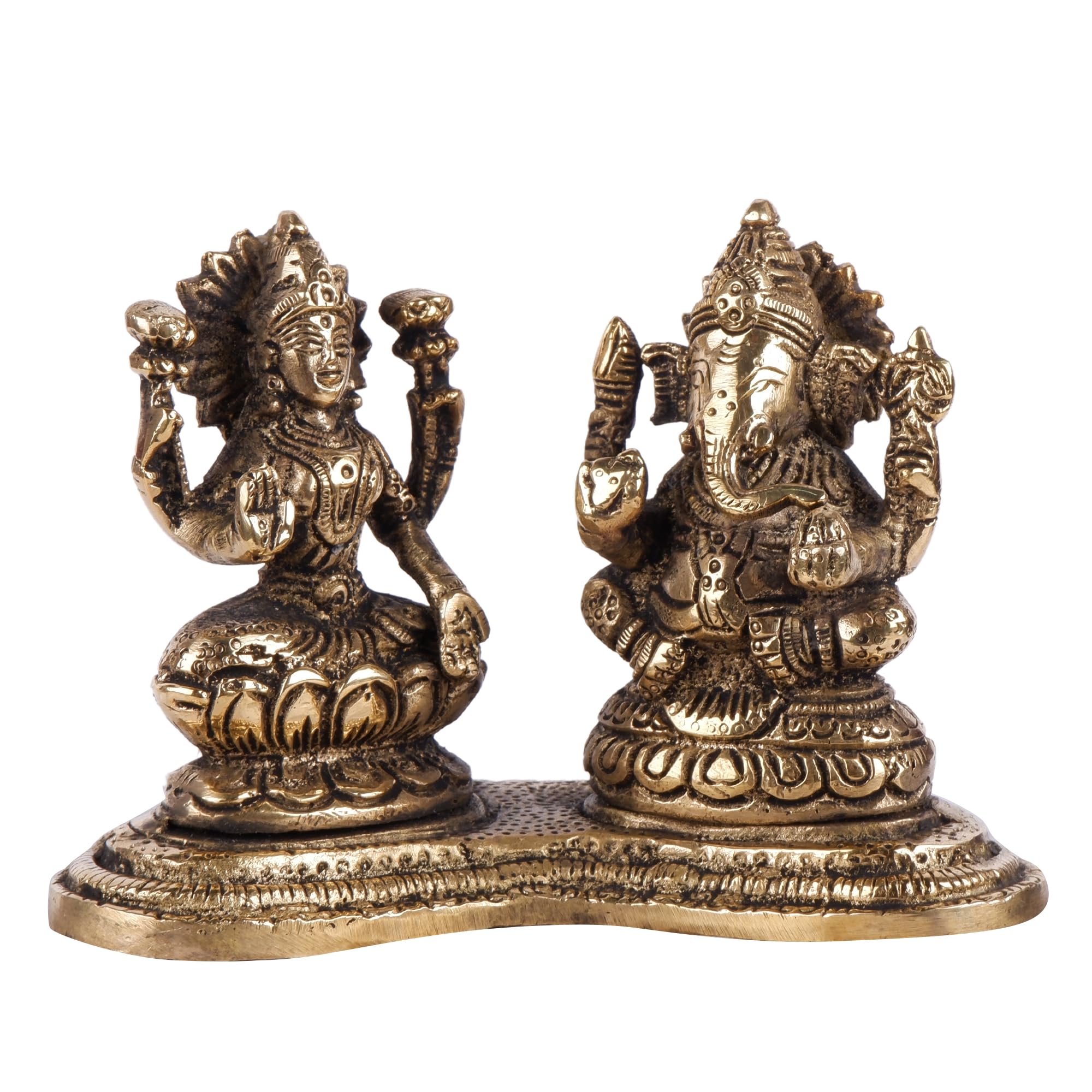 Shoppingrox Lakshmi Ganesh Set 11 Cm Religious Idol & Figurine Brass Metal Yellow Color