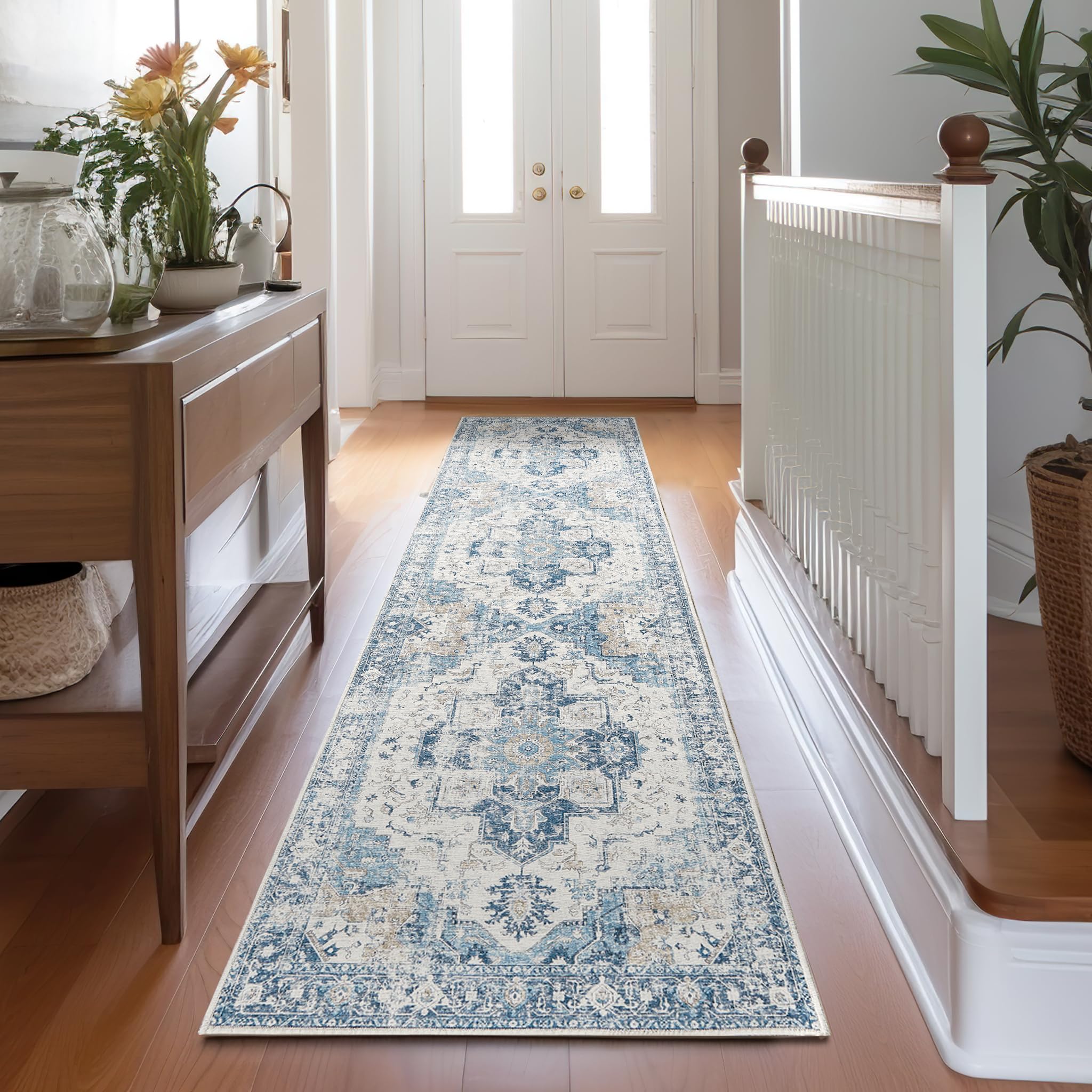 jinchan Runner Rug 2x8 Hallway Rug Kitchen Washable Runner Rug Vintage Rug Retro Low Pile Thin Rug Non-Slip Accent Rug Distresse