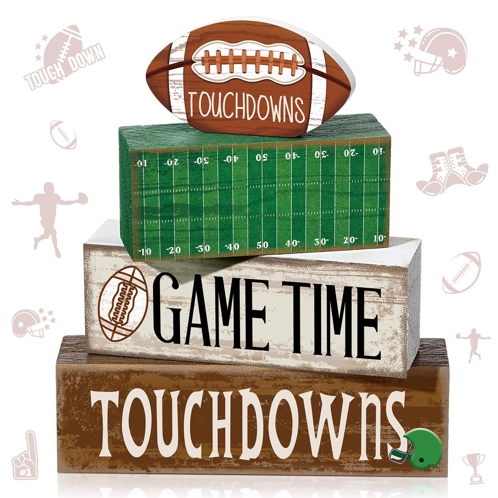 Yuntau 4 Pcs Football Table Decorations Fall Football Tiered Tray Decor Football Wooden Sign Football Centerpiece Decorative Fau